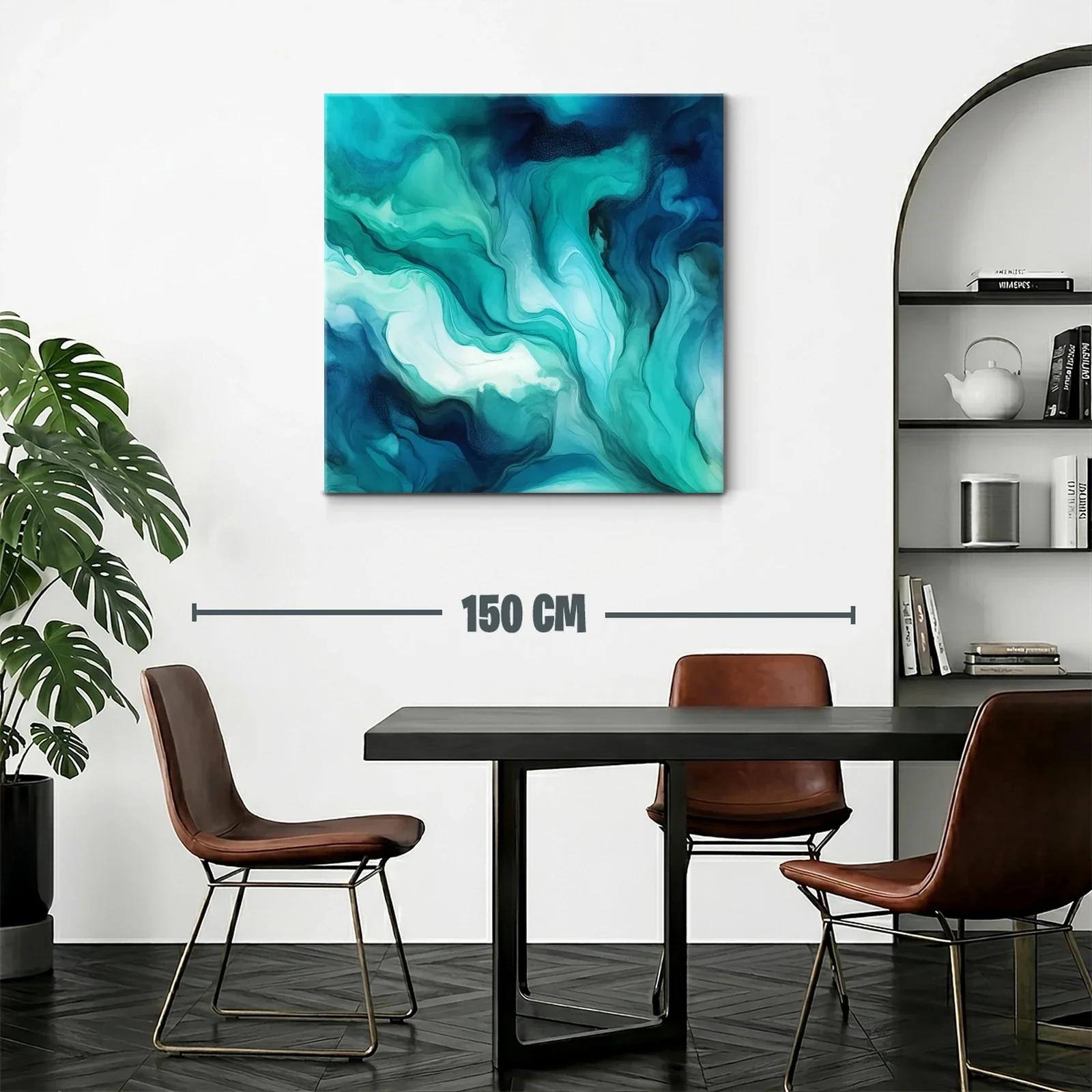 Cuadro abstracto en tonos aqua y azul marino — miniatura 2