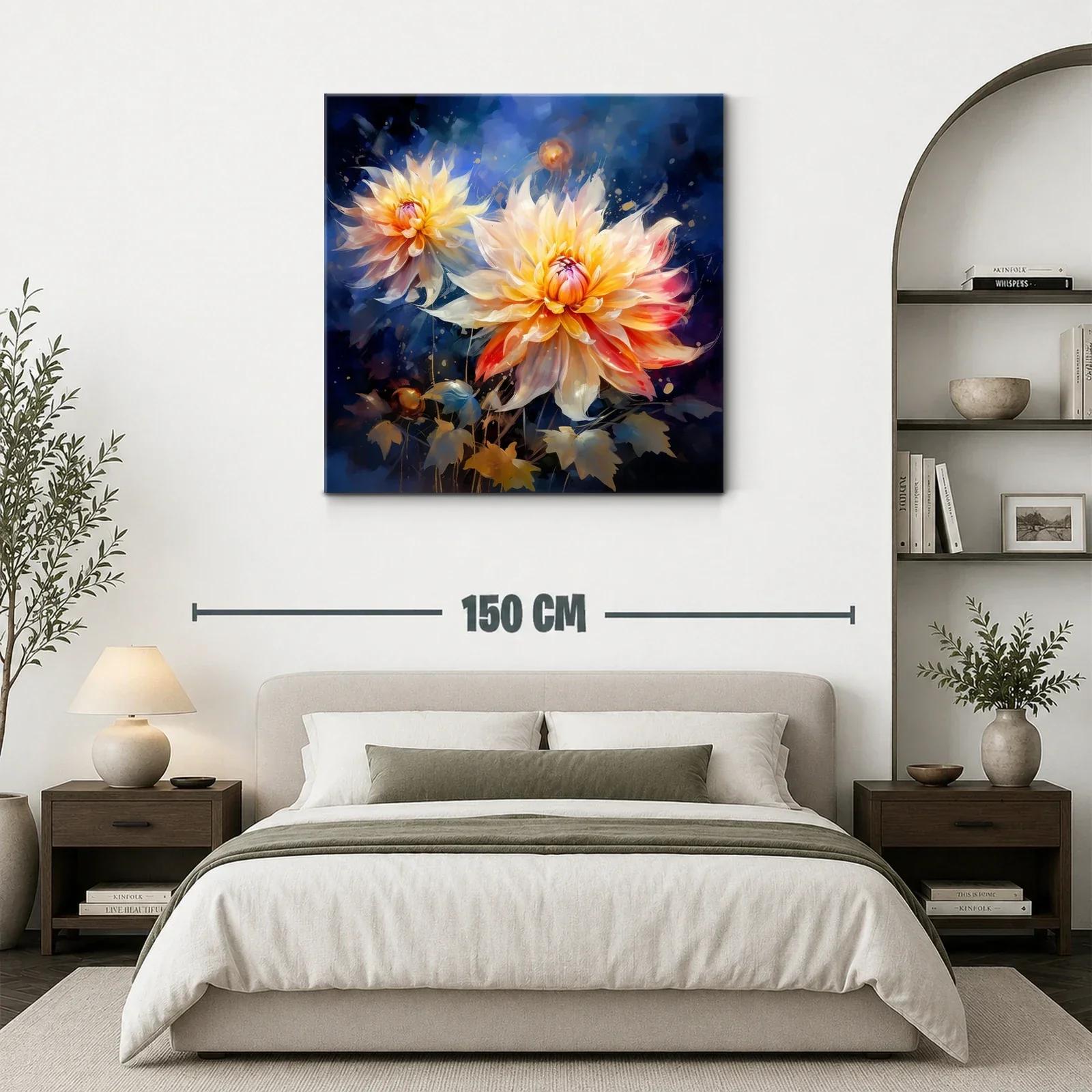 Flores en tonos cálidos con fondo azul profundo y vibrante — miniatura 3