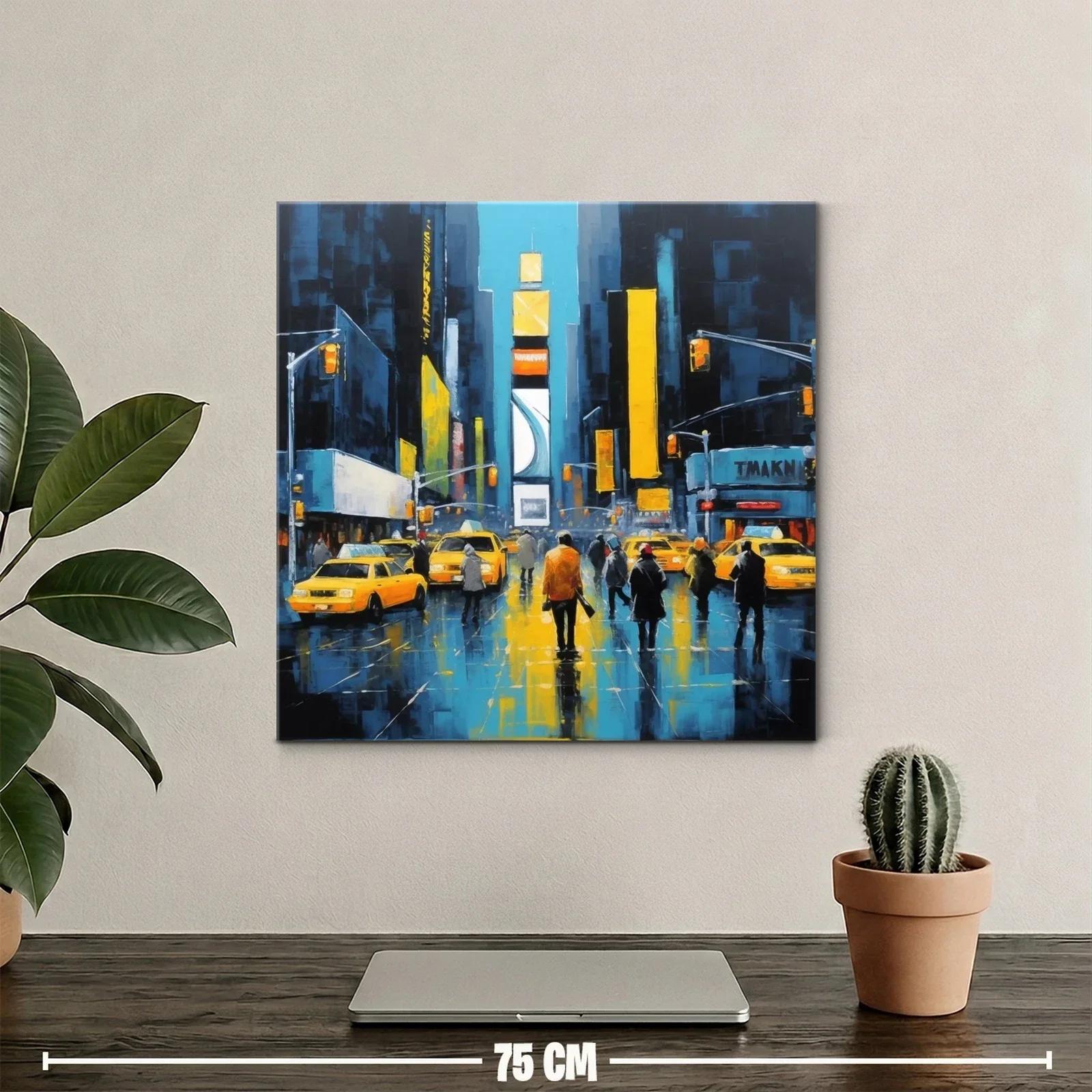 Cuadro urbano con taxis y peatones iluminados en la ciudad — miniatura 2