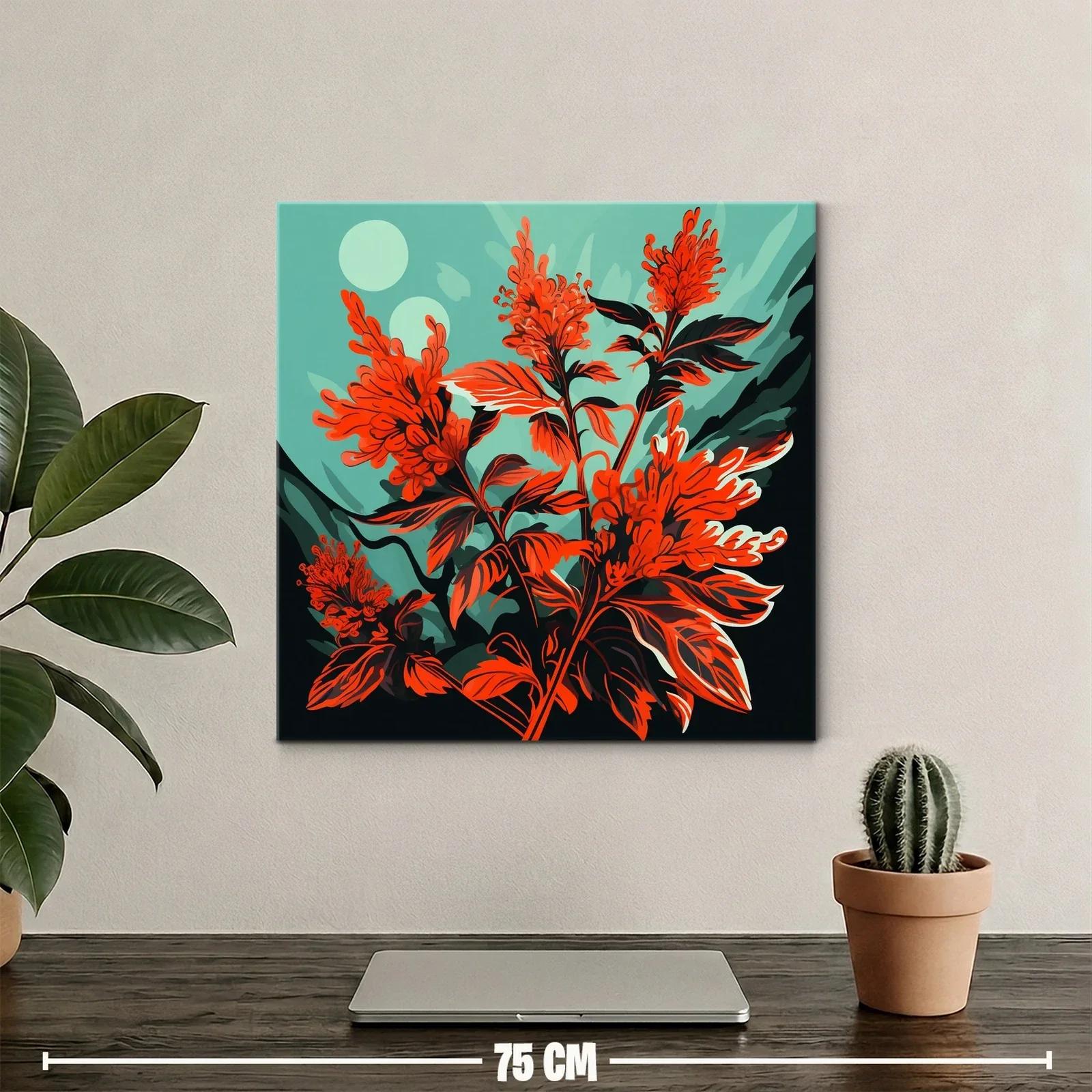 Cuadro floral vibrante con tonos rojos y verdes intensos — miniatura 2