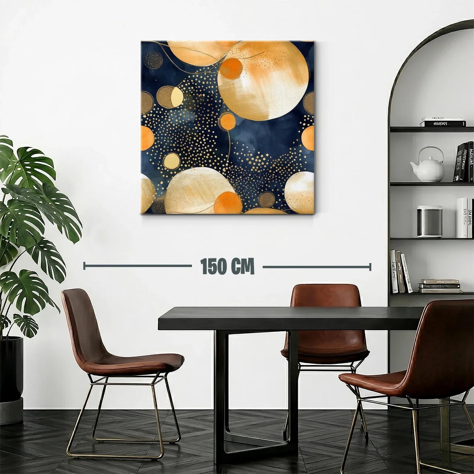 Cuadro abstracto con esferas doradas y azul profundo — miniatura 2