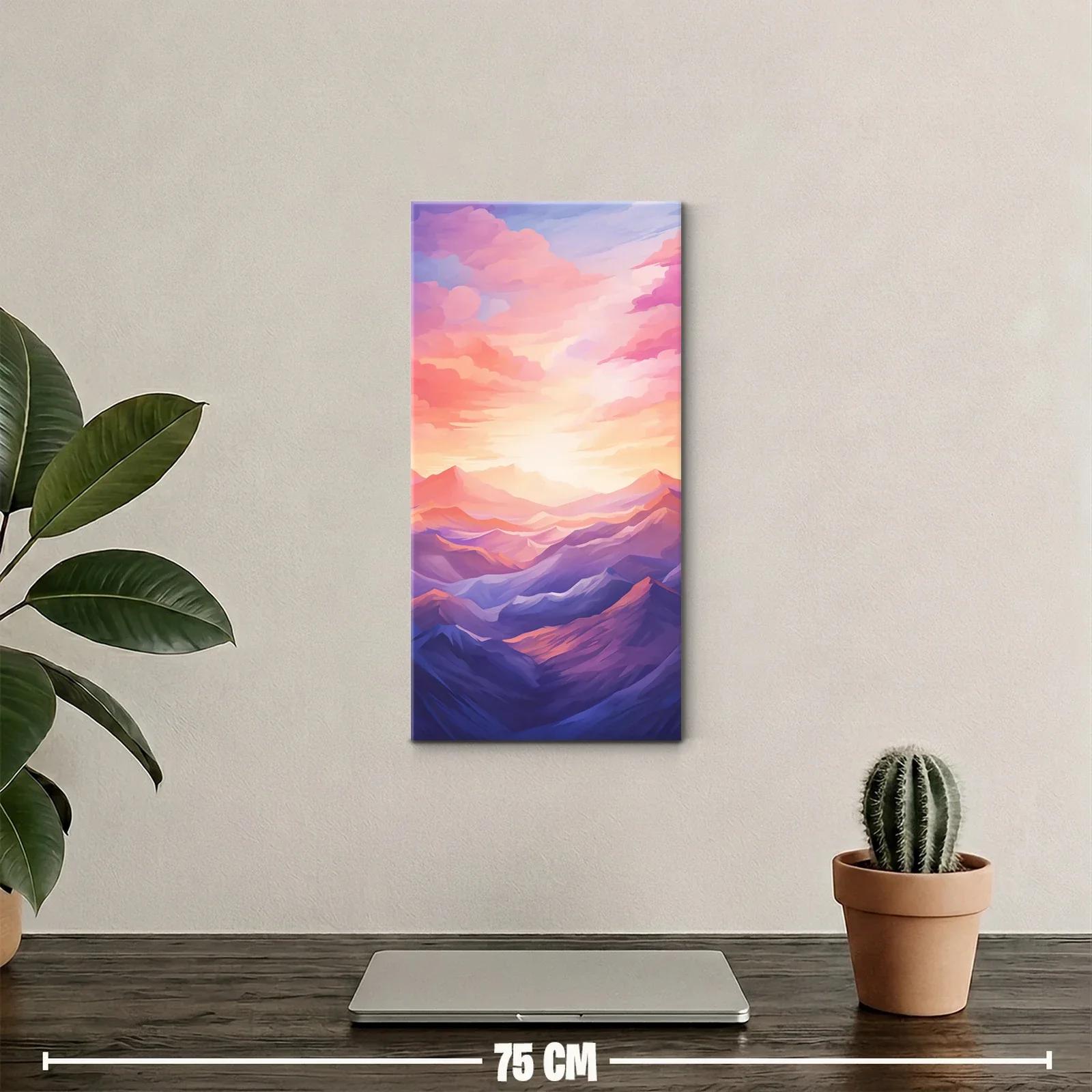 Cuadro cordillera de montañas con cielo rosa y lila — miniatura 2