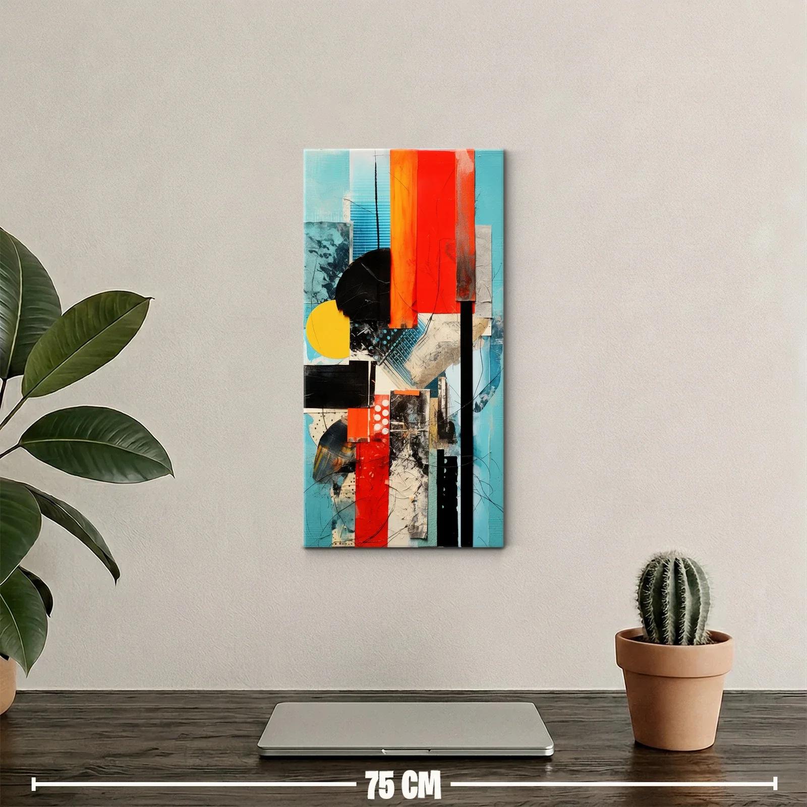 Cuadro abstracto geométrico con círculos negros y turquesa — miniatura 2
