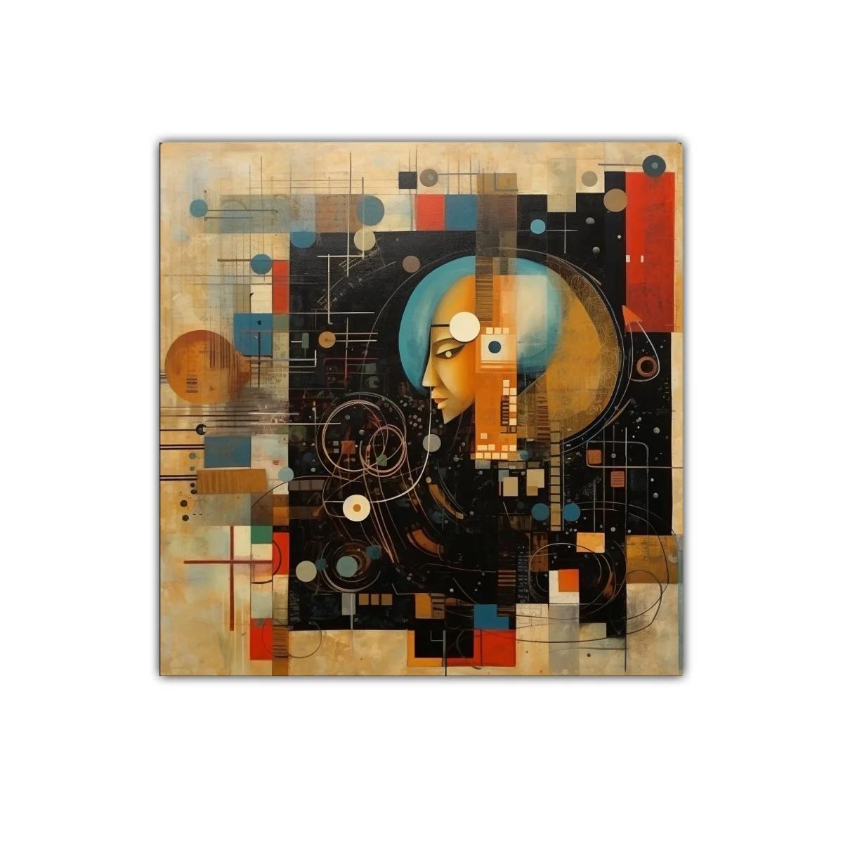 Composición abstracta con perfil femenino y geometría — miniatura 1