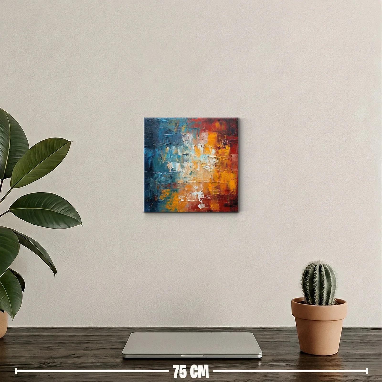 Cuadro abstracto con texturas y colores cálidos y fríos — miniatura 2