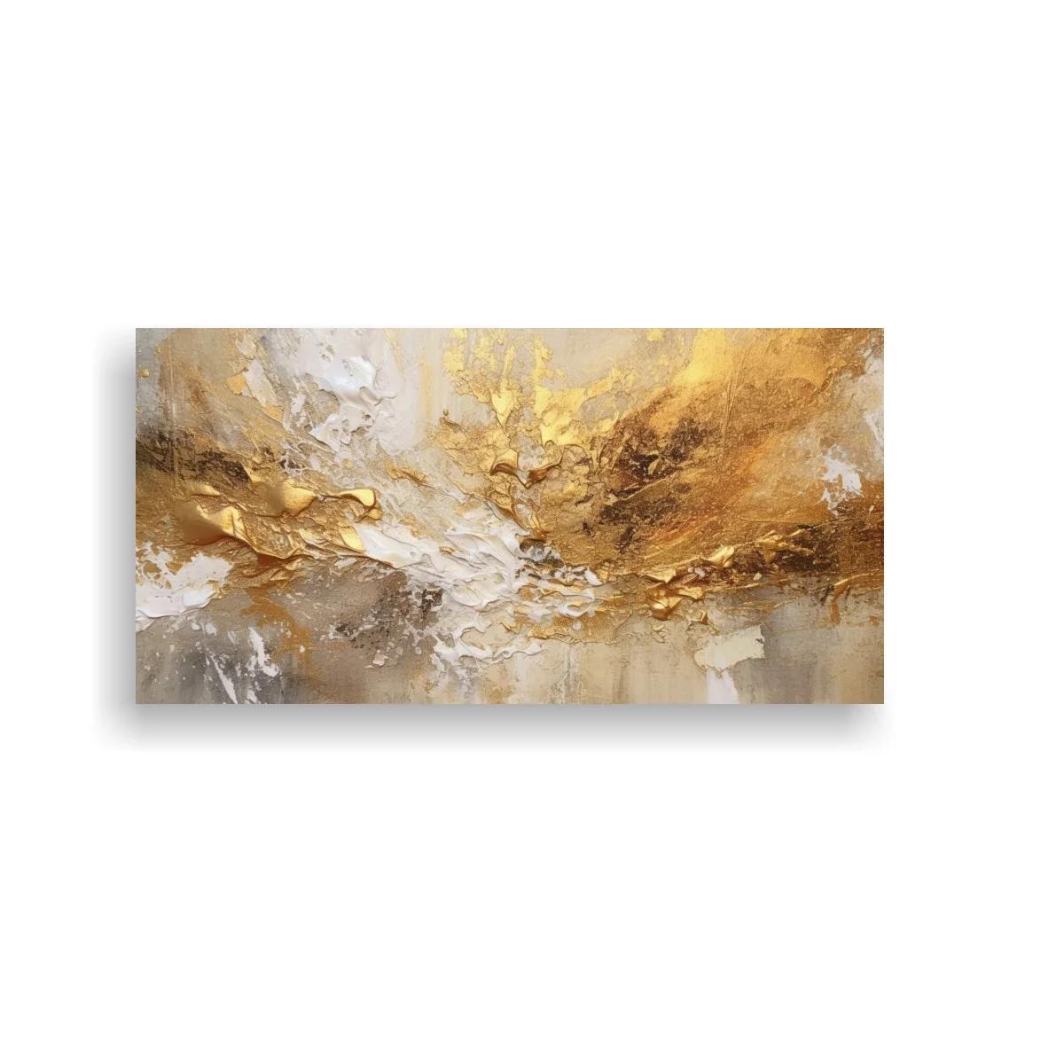 Cuadro abstracto en dorado y blanco con gestos fluidos — imagen principal