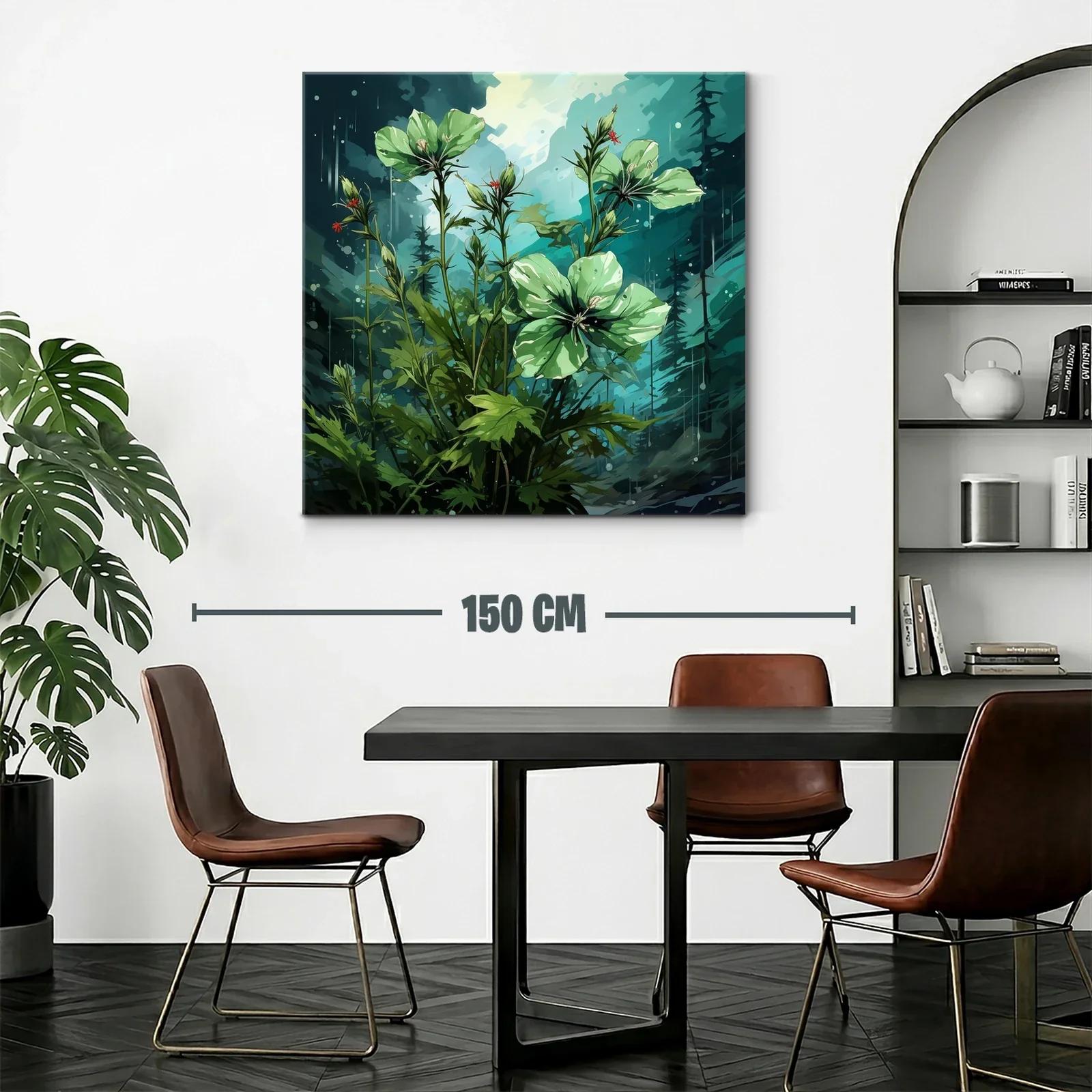 Flores verdes en fondo azul con atmósfera mística — miniatura 2