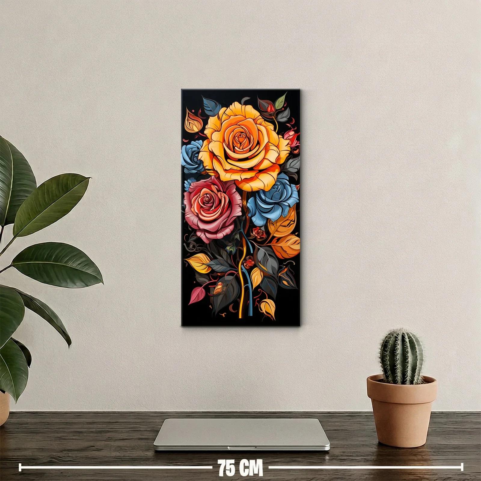 Cuadro rosa naranja con flores azules y fondo negro — miniatura 2