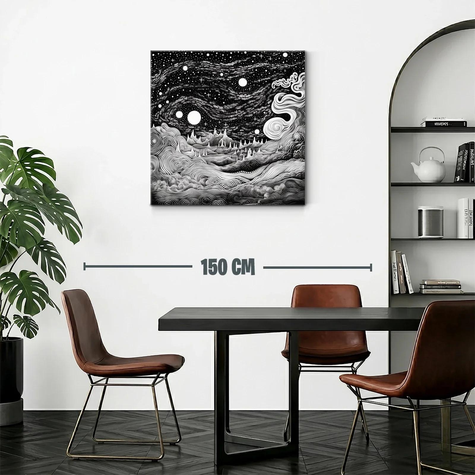 Paisaje cósmico en blanco y negro con formas onduladas — miniatura 2