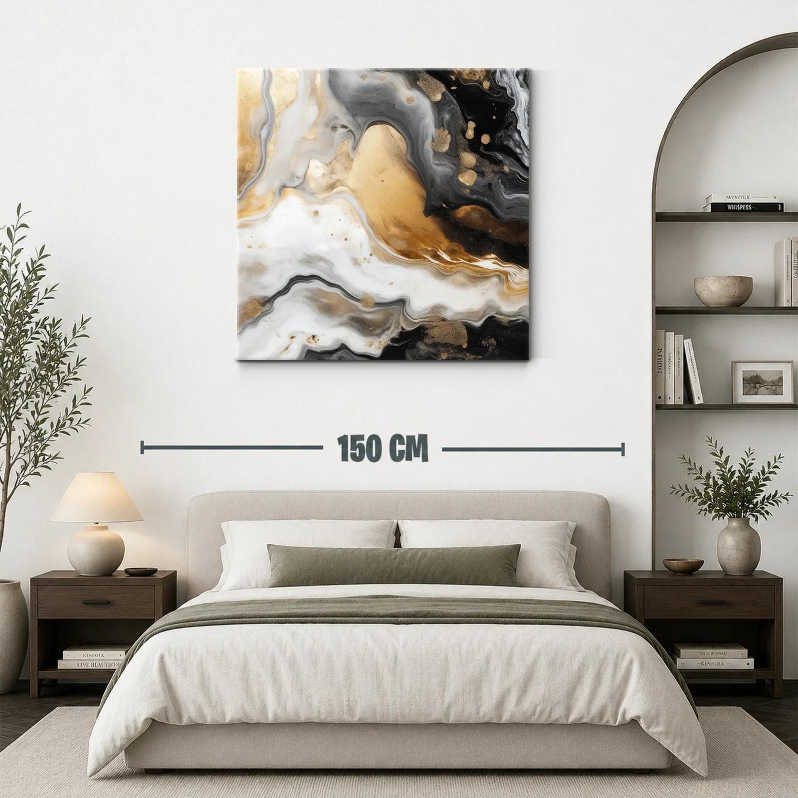 Cuadro abstracto con tonos dorados y negros elegantes — miniatura 3