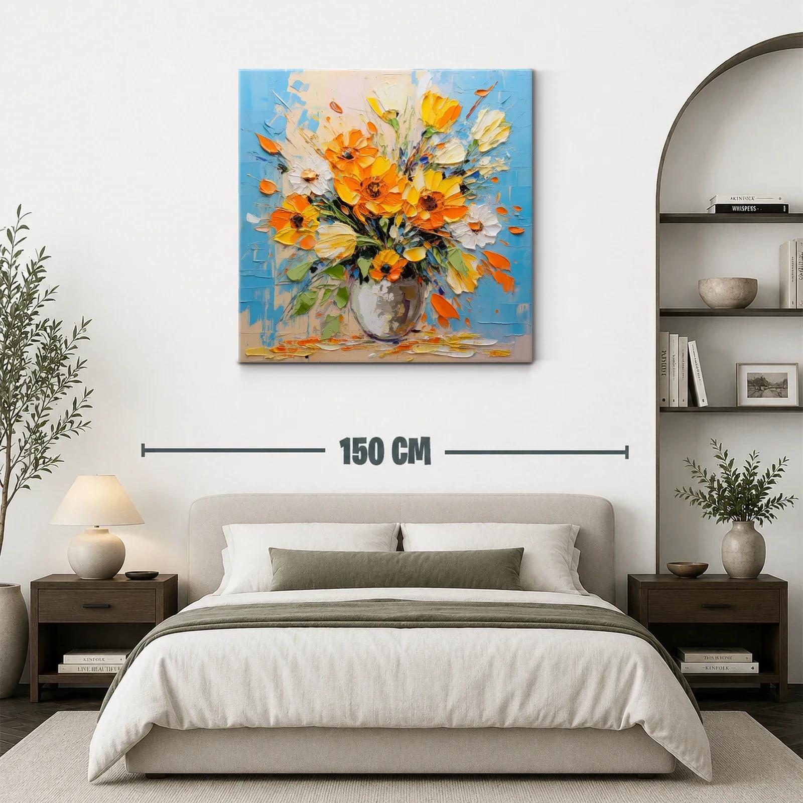 Ramo vibrante de flores amarillas y naranjas en azul — miniatura 3