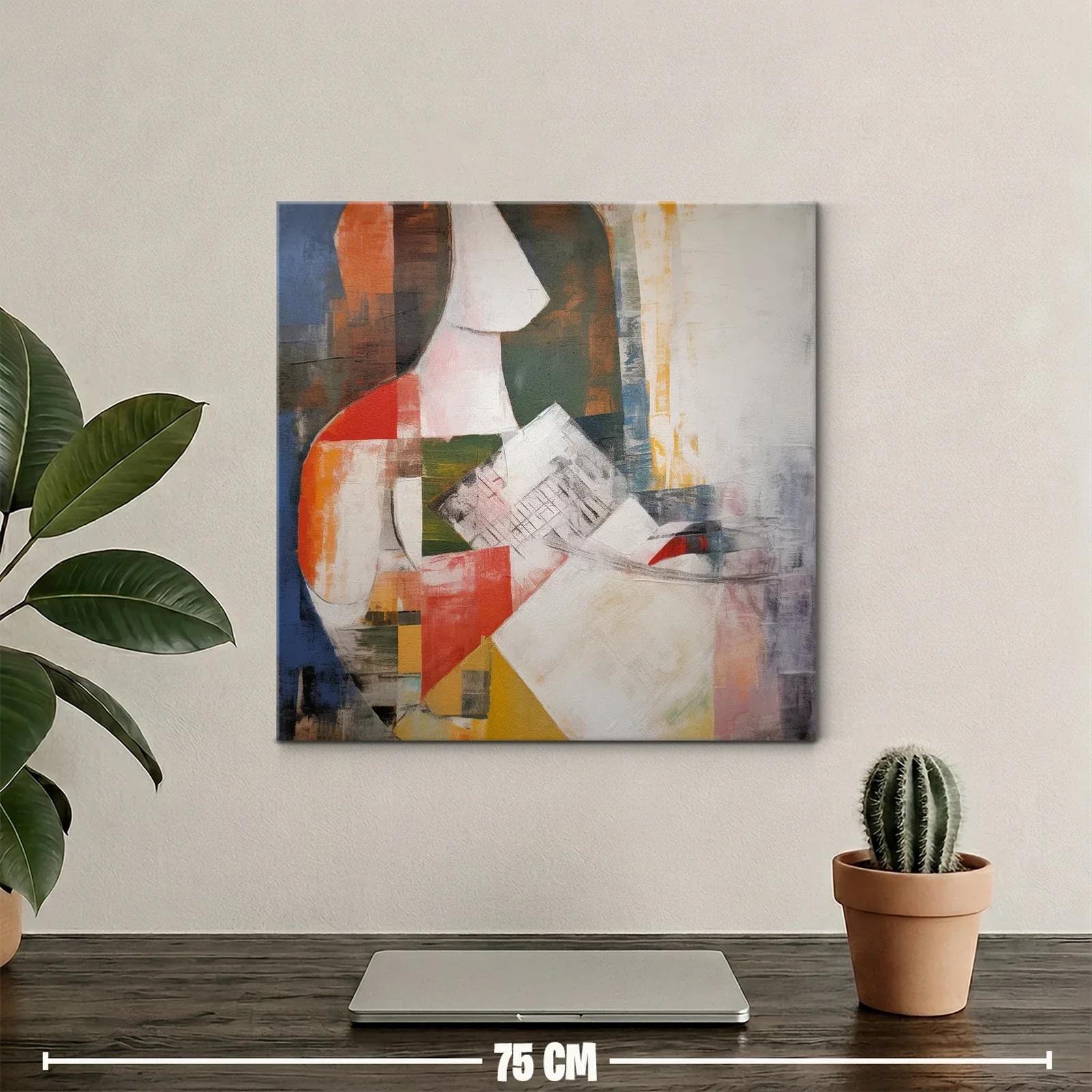 Cuadro abstracto figura femenina en tonos cálidos y fríos — miniatura 2