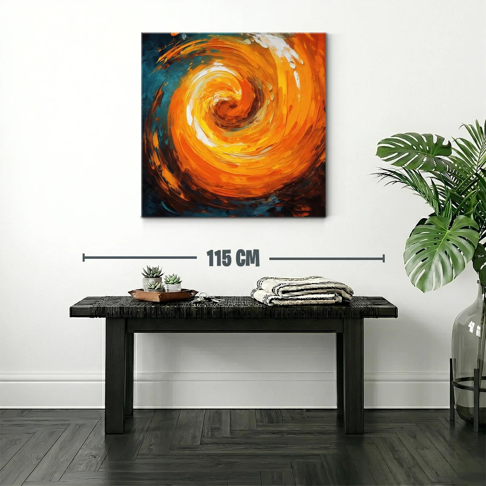 Cuadro abstracto en espiral vibrante tonos naranja y azul — miniatura 2