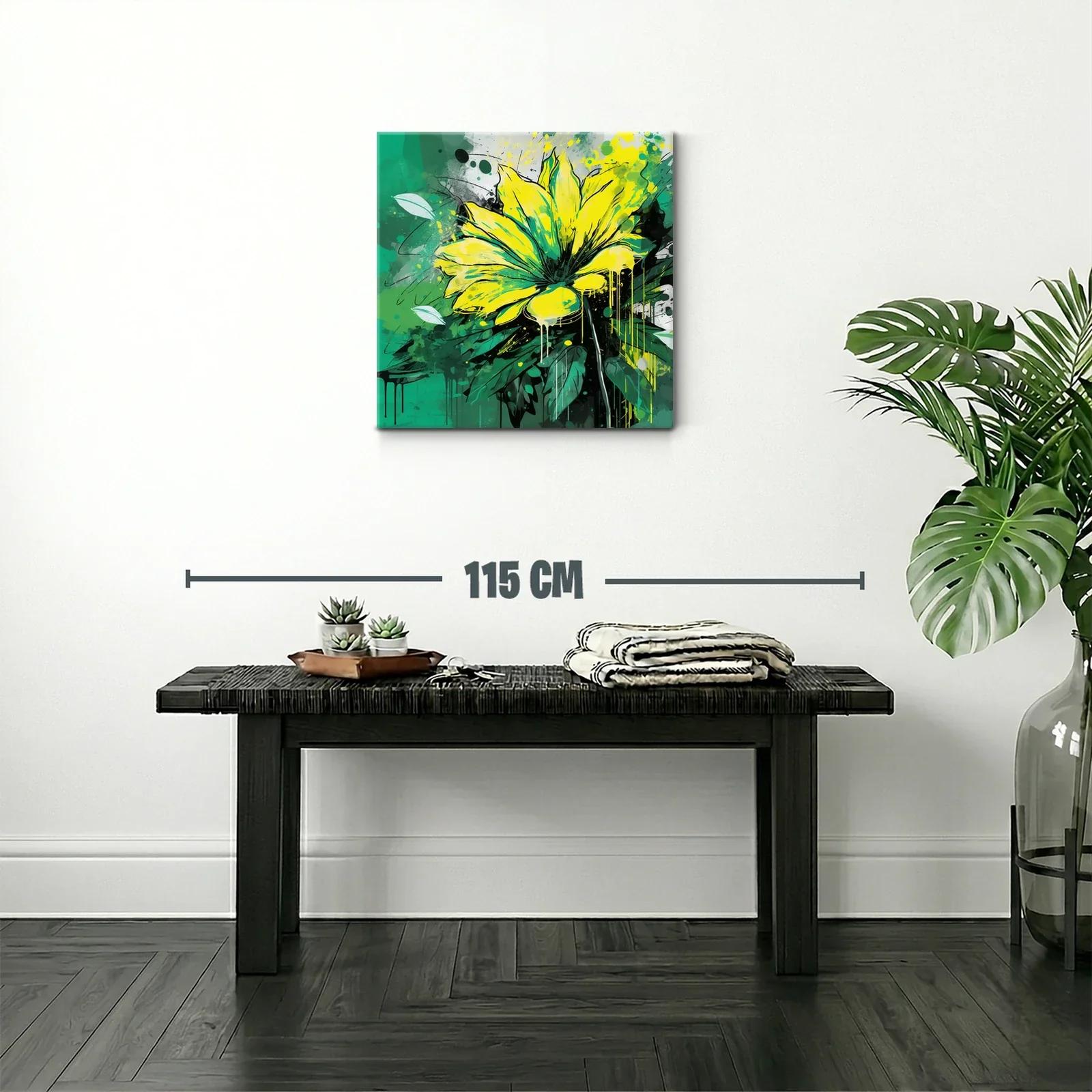 Cuadro vibrante con flor amarilla y fondo verde intenso — miniatura 2