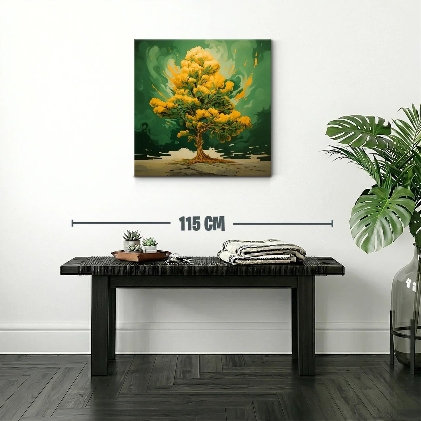 Árbol dorado vibrante sobre fondo verde intenso — miniatura 2