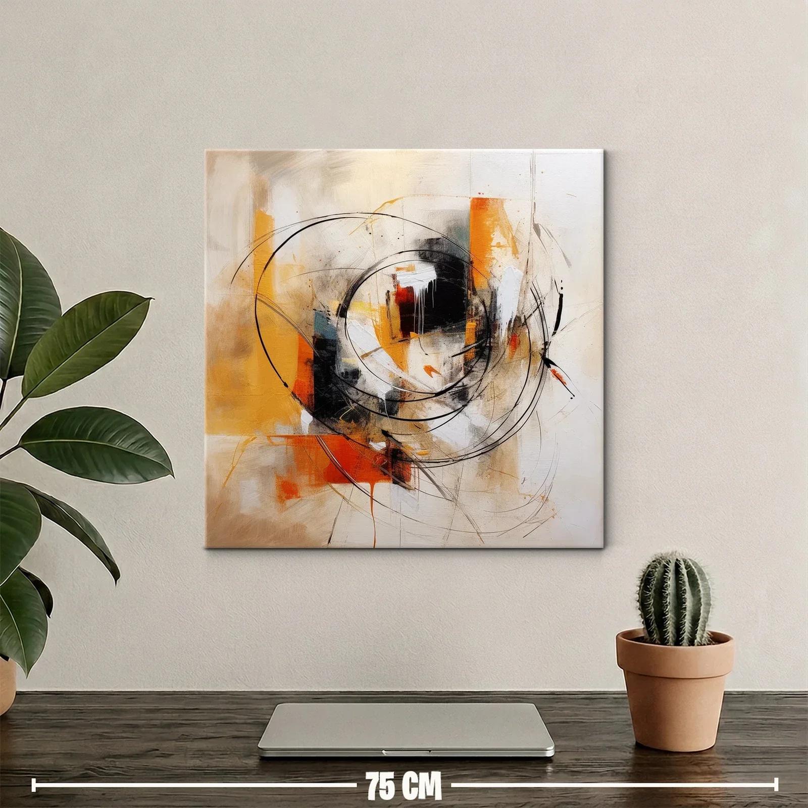 Cuadro abstracto con dinámicos trazos circulares en tonos cálidos — miniatura 2