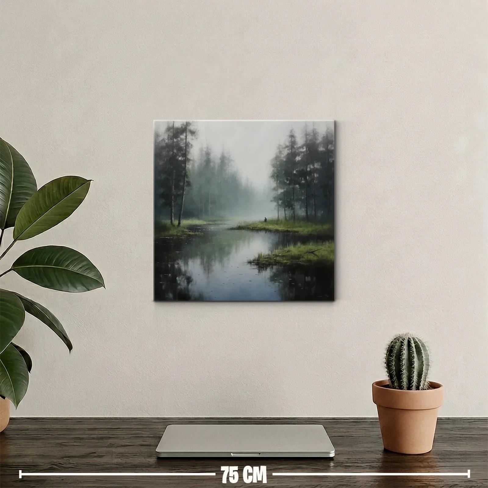 Paisaje brumoso con río y árboles al amanecer — miniatura 2