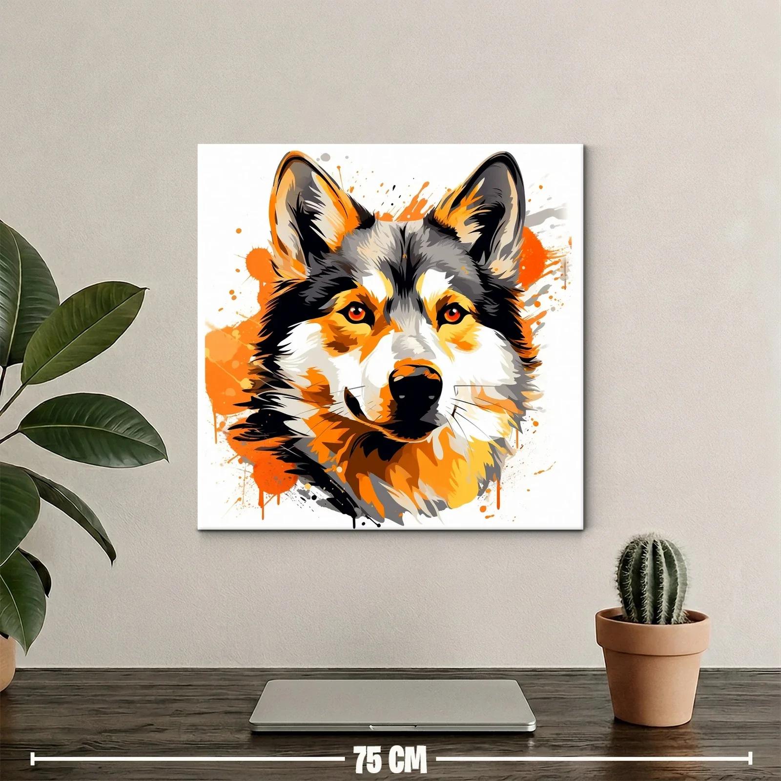 Retrato vibrante de perro husky en tonos naranjas y negros — miniatura 2