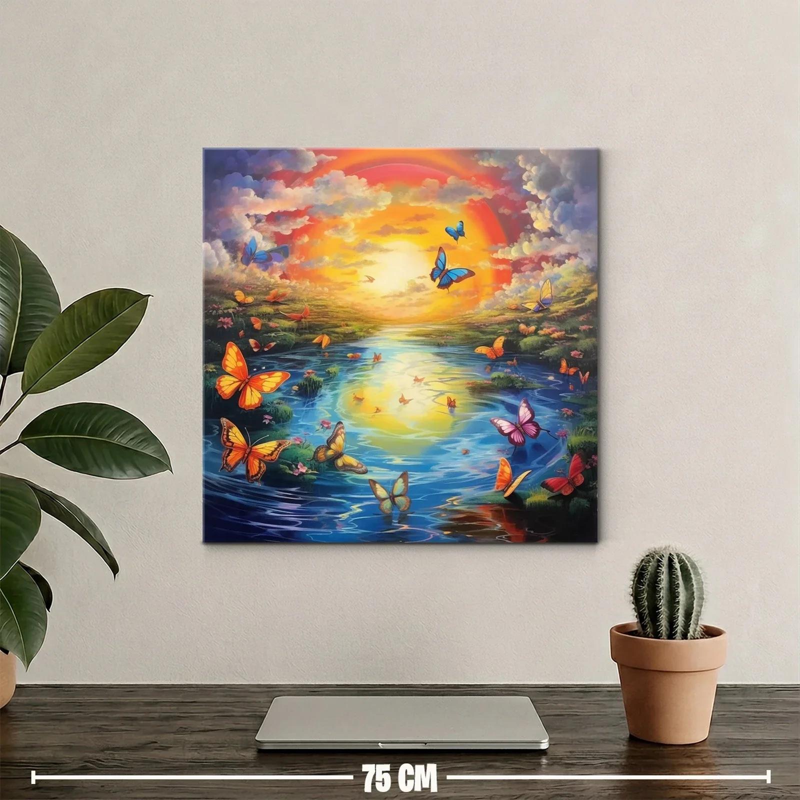 Paisaje onírico con mariposas y atardecer vibrante — miniatura 2