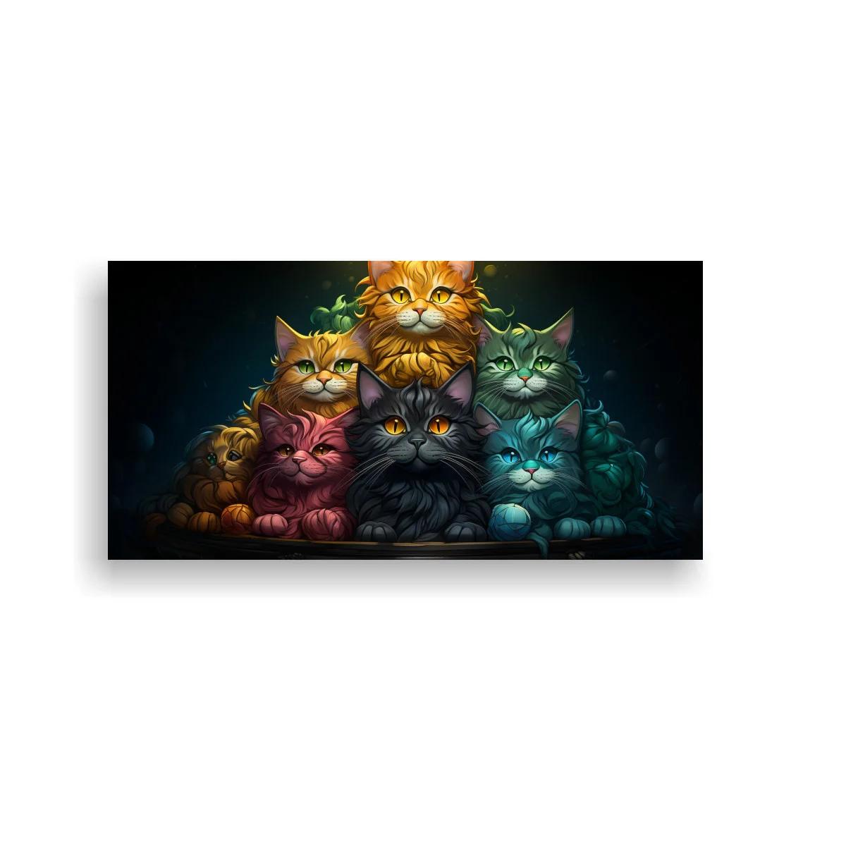 Cuadro grupo de gatos de ojos brillantes con pelaje multicolor — imagen principal