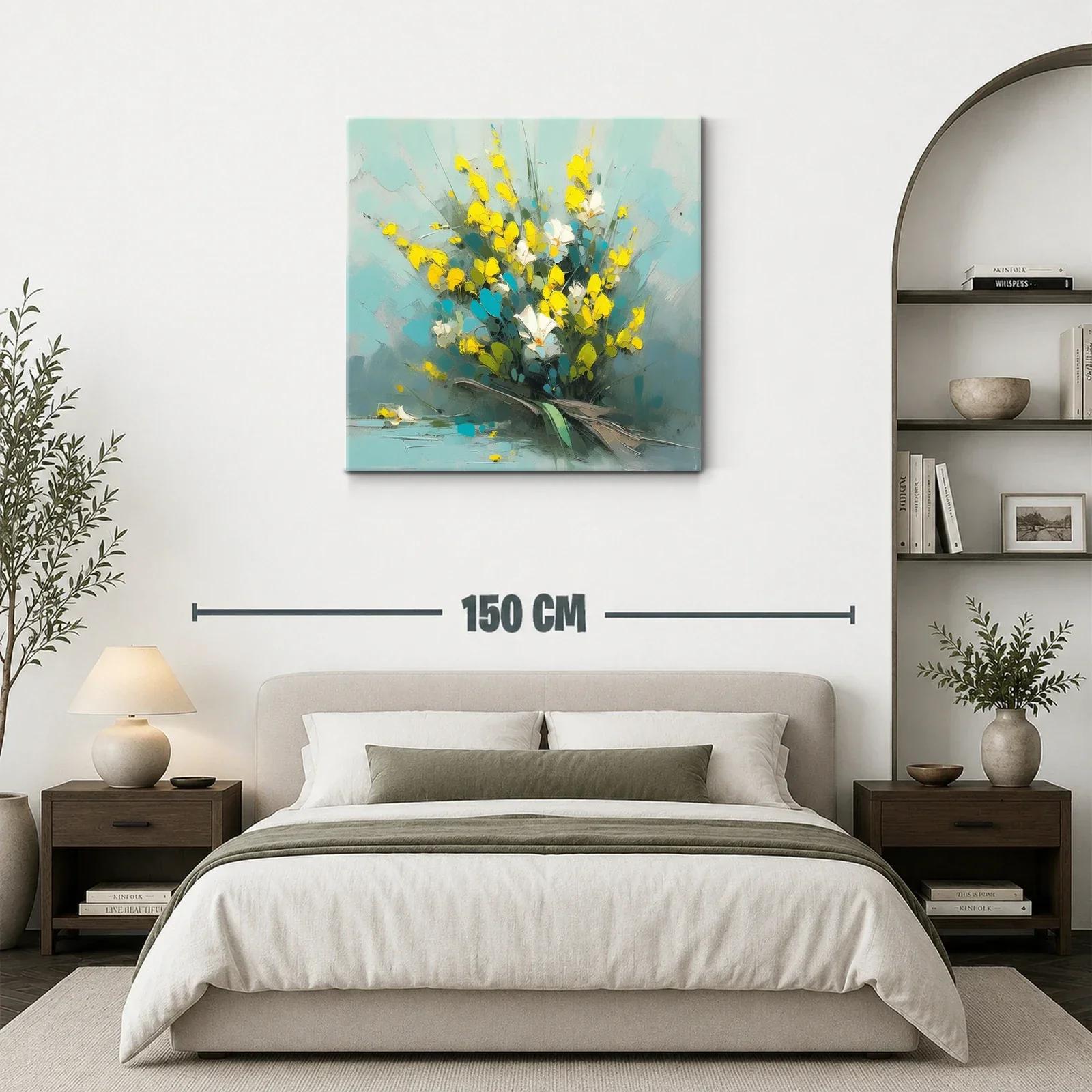 Ramo vibrante con flores amarillas y blanco sobre fondo azul — miniatura 3