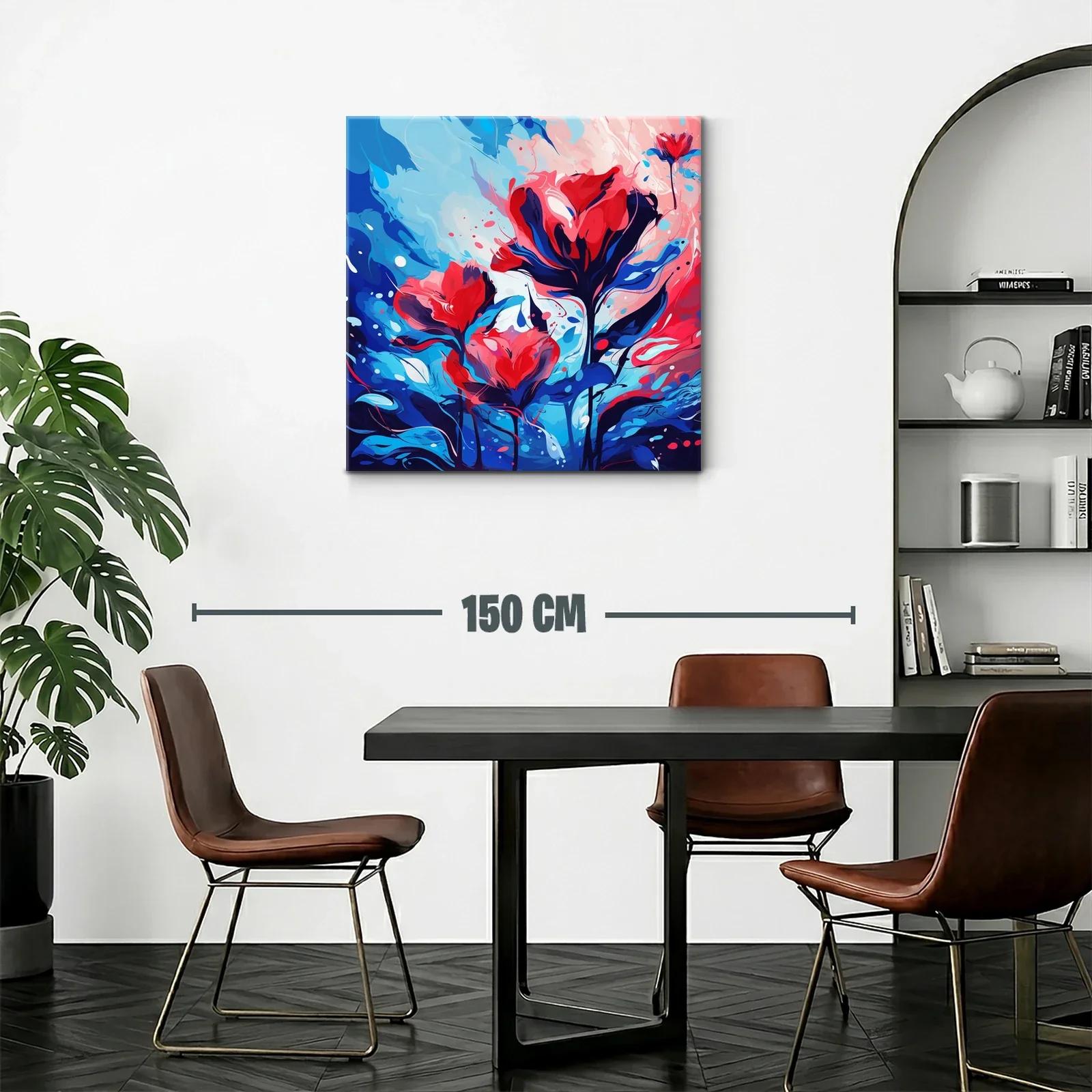 Cuadro vibrante con flores en tonos rojos y azules intensos — miniatura 2