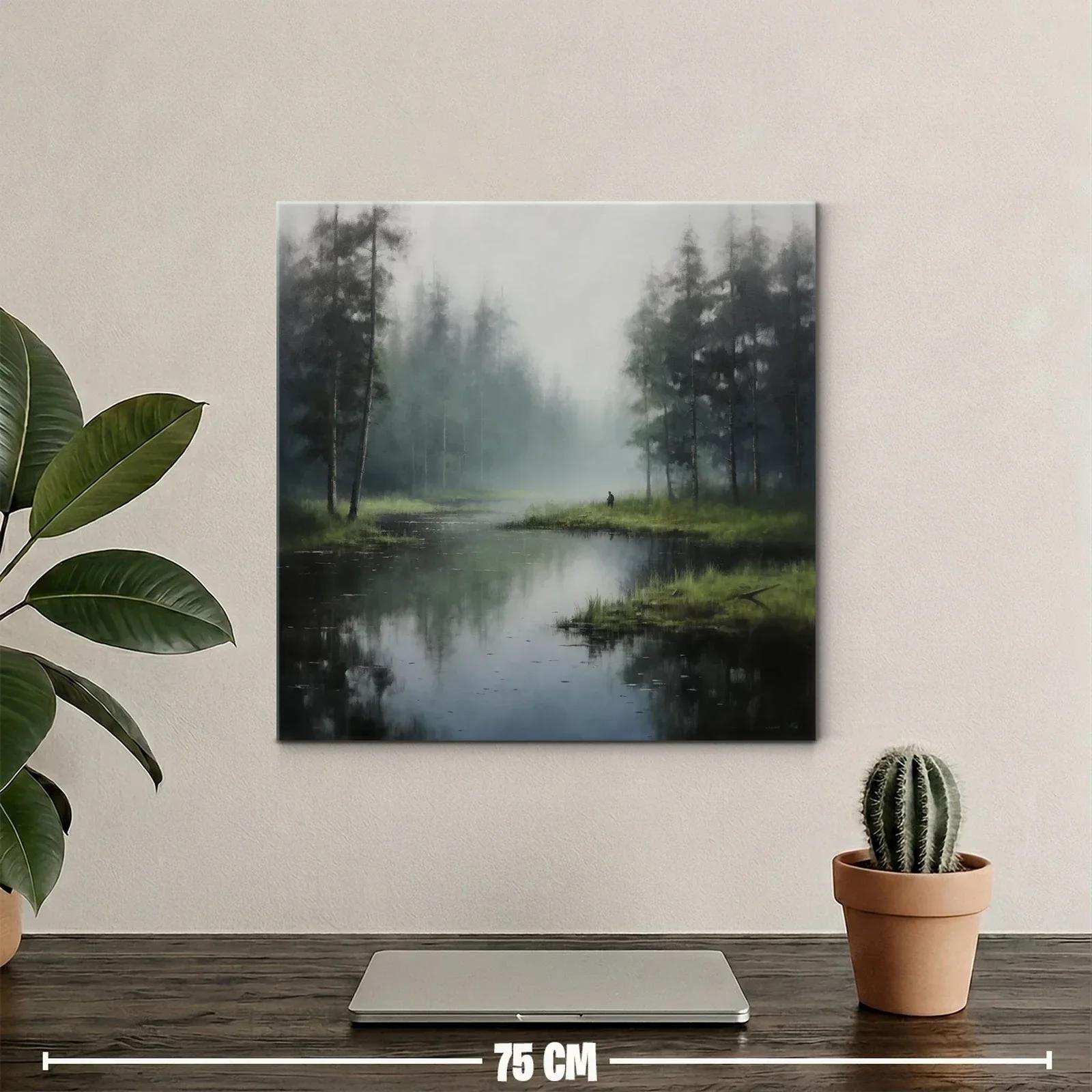 Paisaje brumoso con río y árboles al amanecer — miniatura 2
