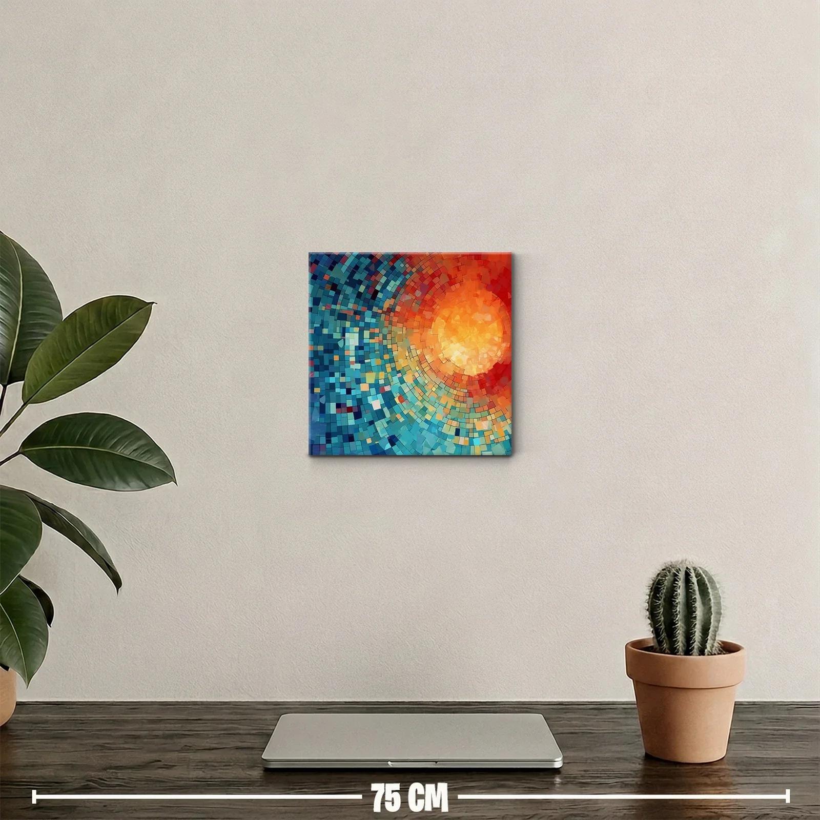 Cuadro abstracto con patrones circulares en tonos cálidos y fríos — miniatura 2