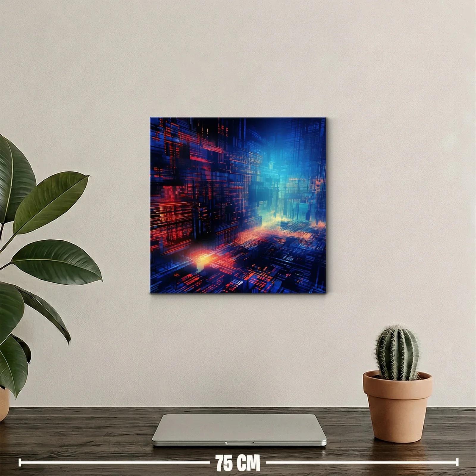Ciudad futurista iluminada con líneas digitales y luces cálidas — miniatura 2