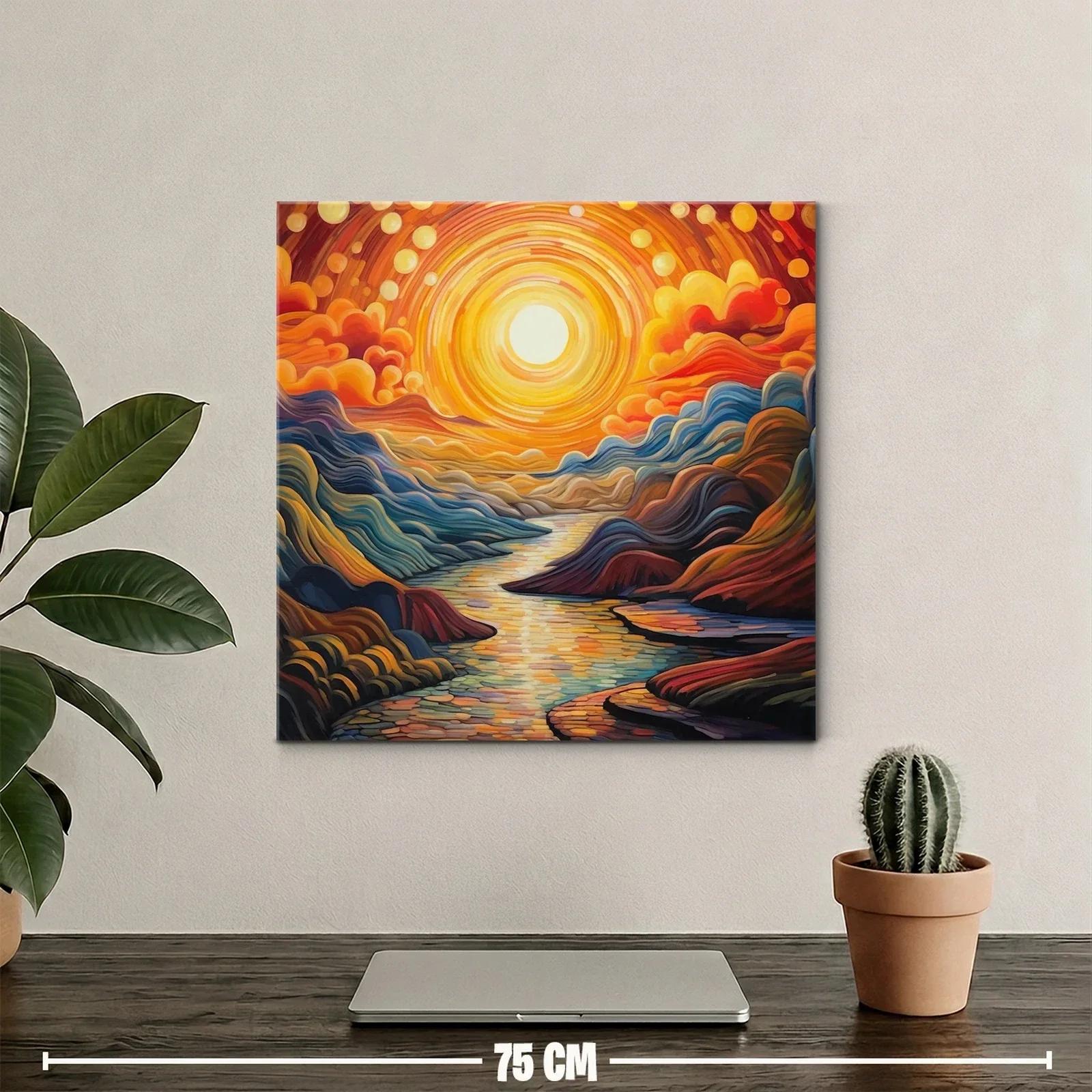 Paisaje vibrante con río iluminado por sol radiante — miniatura 2