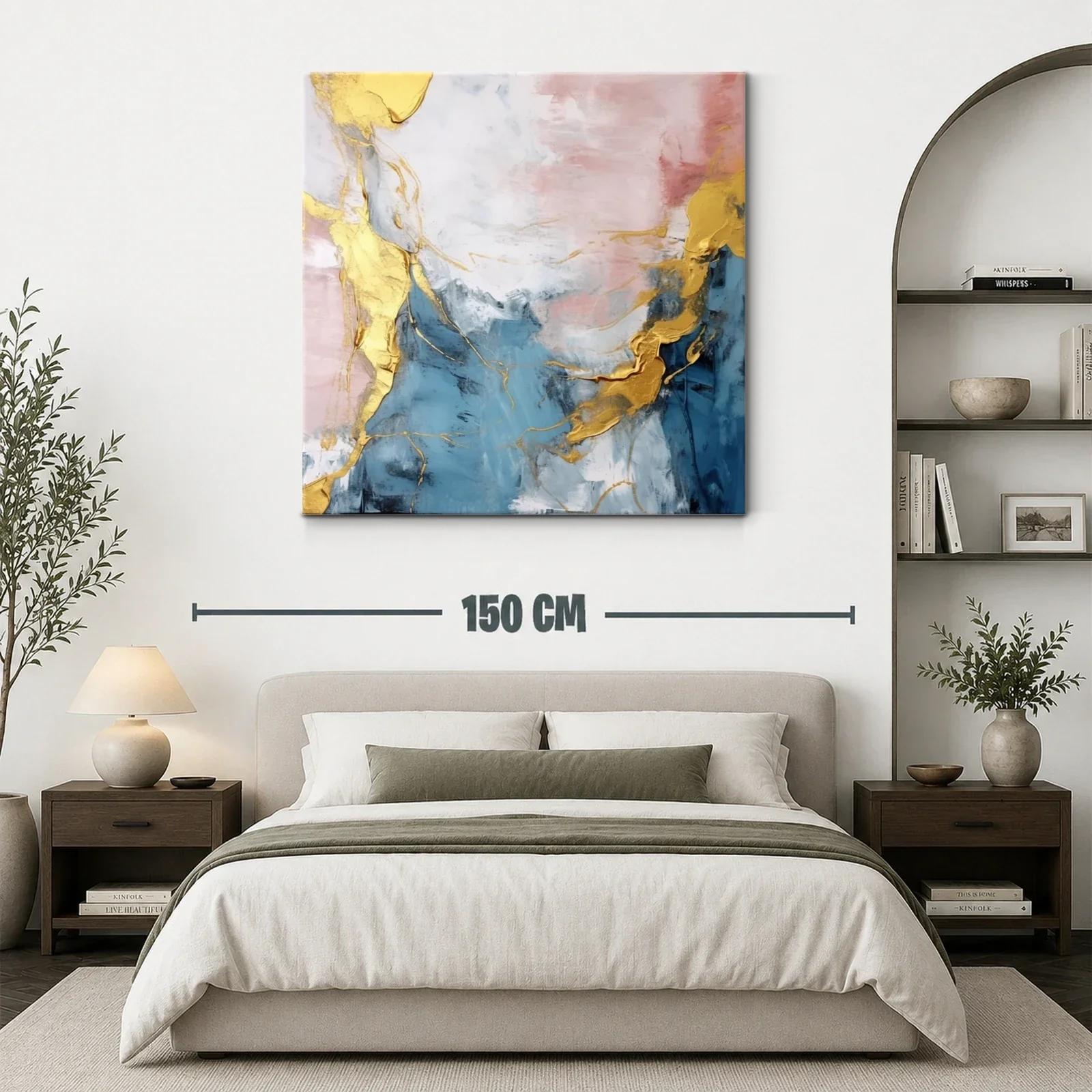 Cuadro abstracto con tonos dorados y azules suaves — miniatura 3