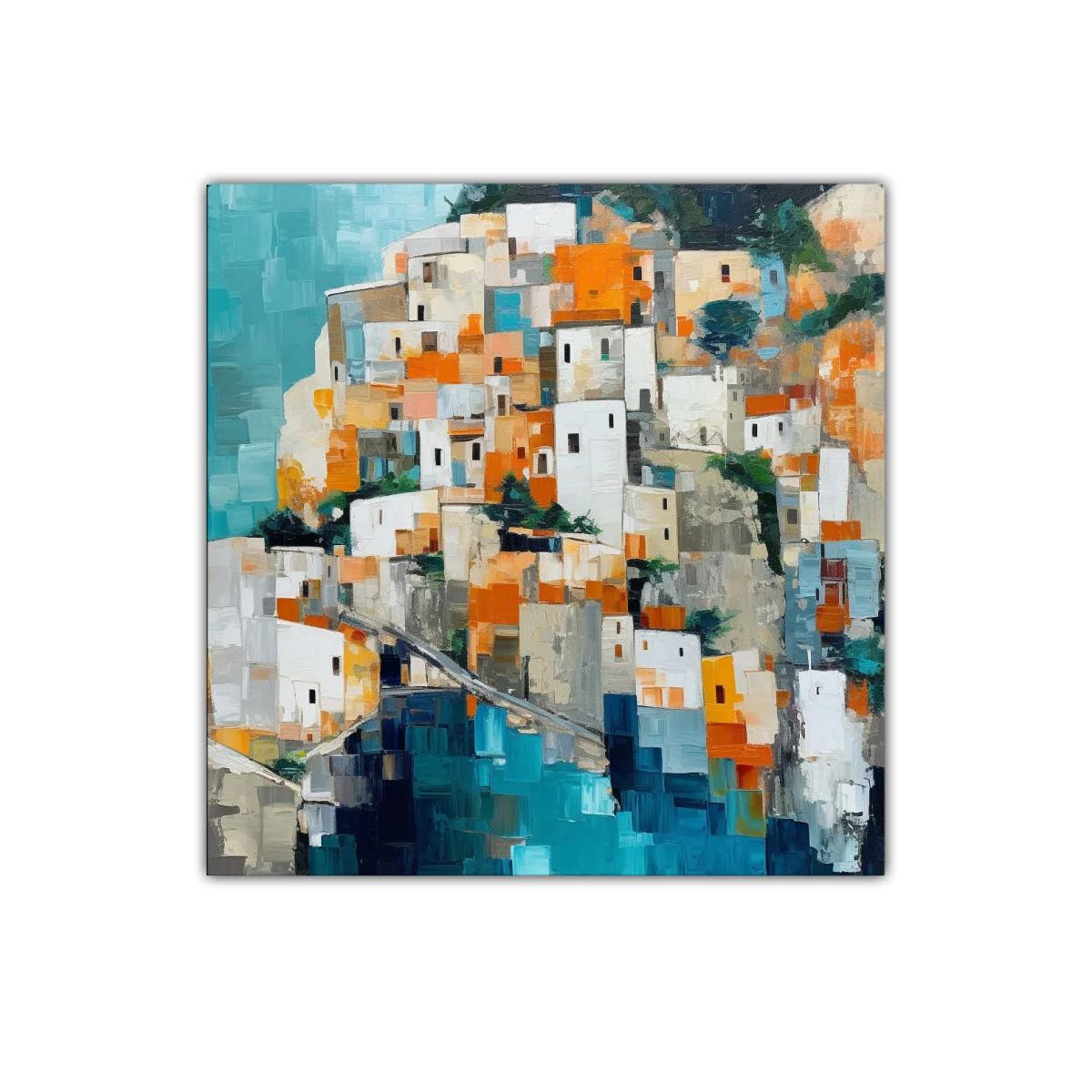 Cuadro vibrante con paisaje urbano de casas coloridas — miniatura 1