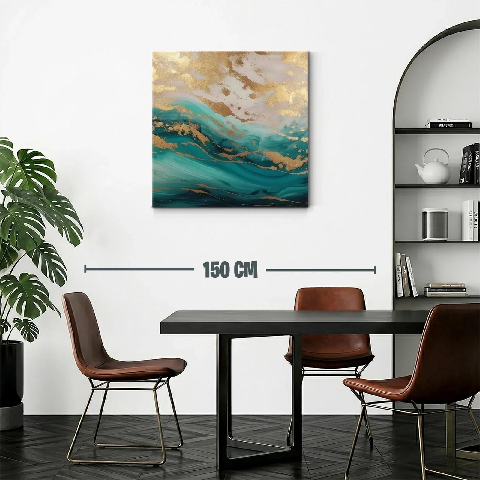 Cuadro abstracto con efecto dorado y tonos turquesa y azul — miniatura 2