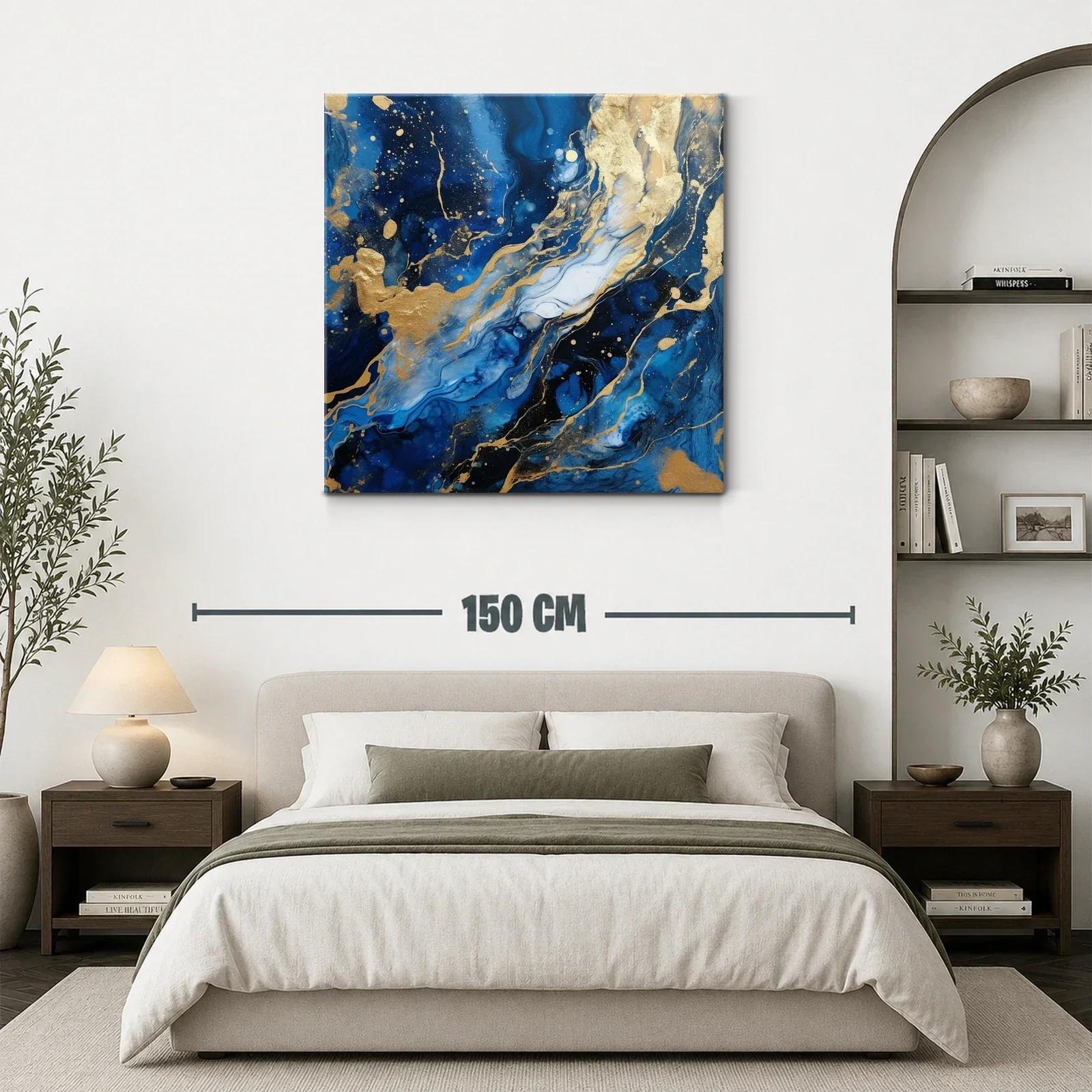 Cuadro abstracto en tonos azules con detalles dorados — miniatura 3