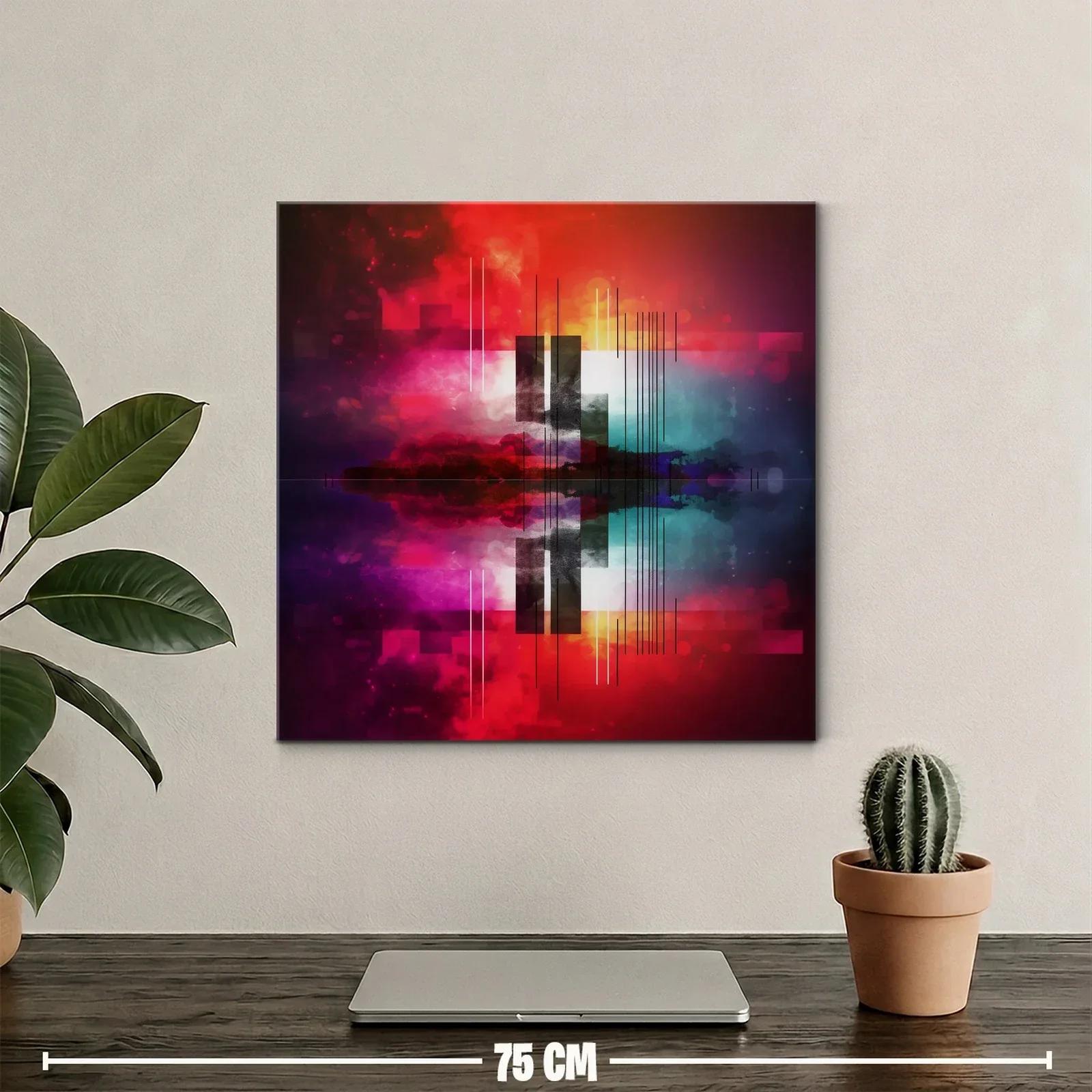 Cuadro abstracto con vibrantes tonos rojos y detalles geométricos — miniatura 2