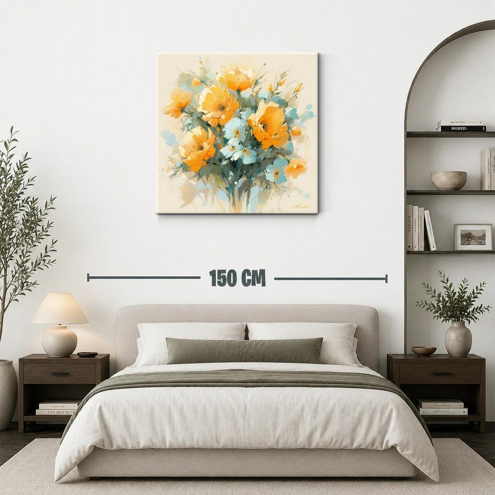 Ramo floral vibrante con tonos cálidos y azules suaves — miniatura 3