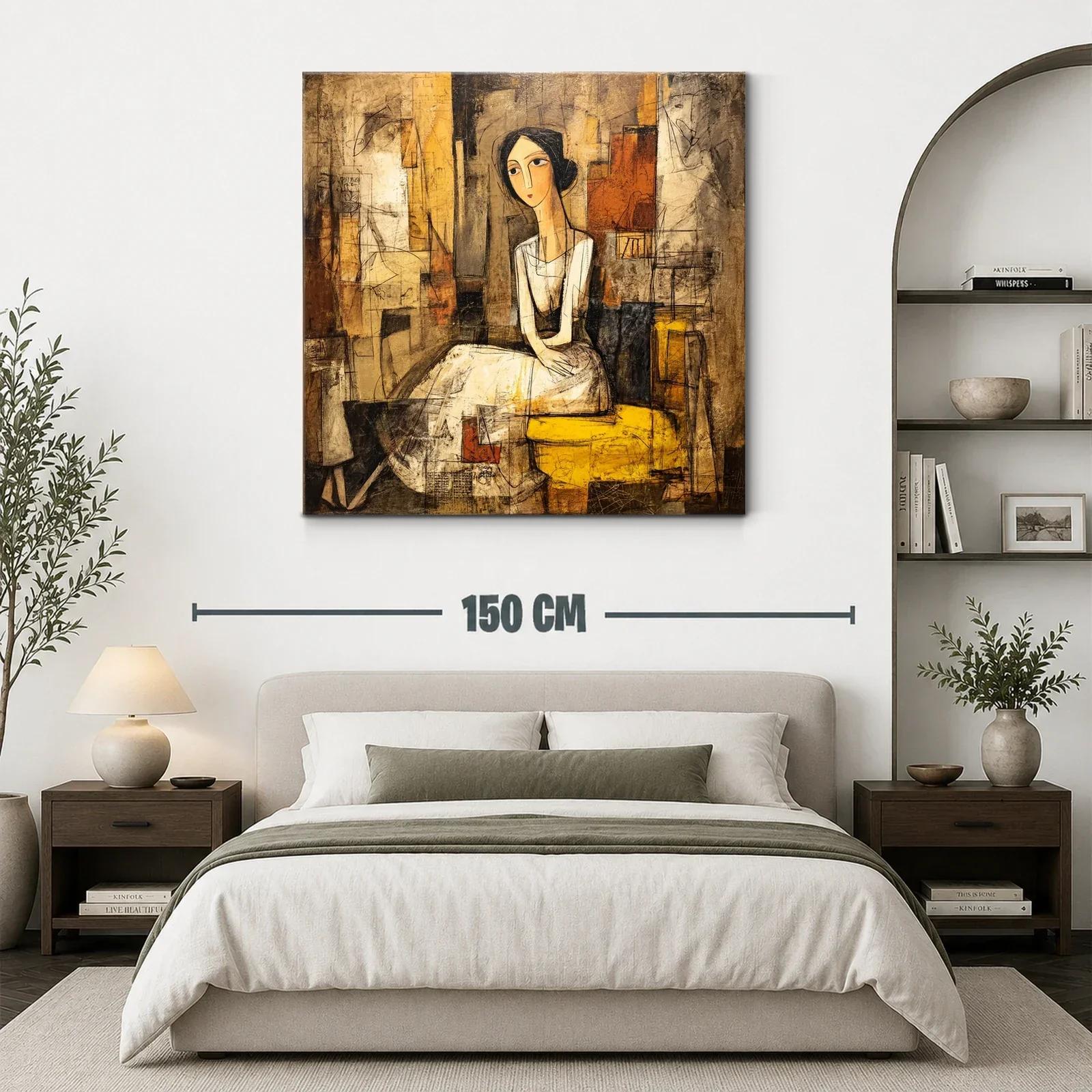 Retrato contemporáneo de mujer con paleta cálida y detalles abstractos — miniatura 3