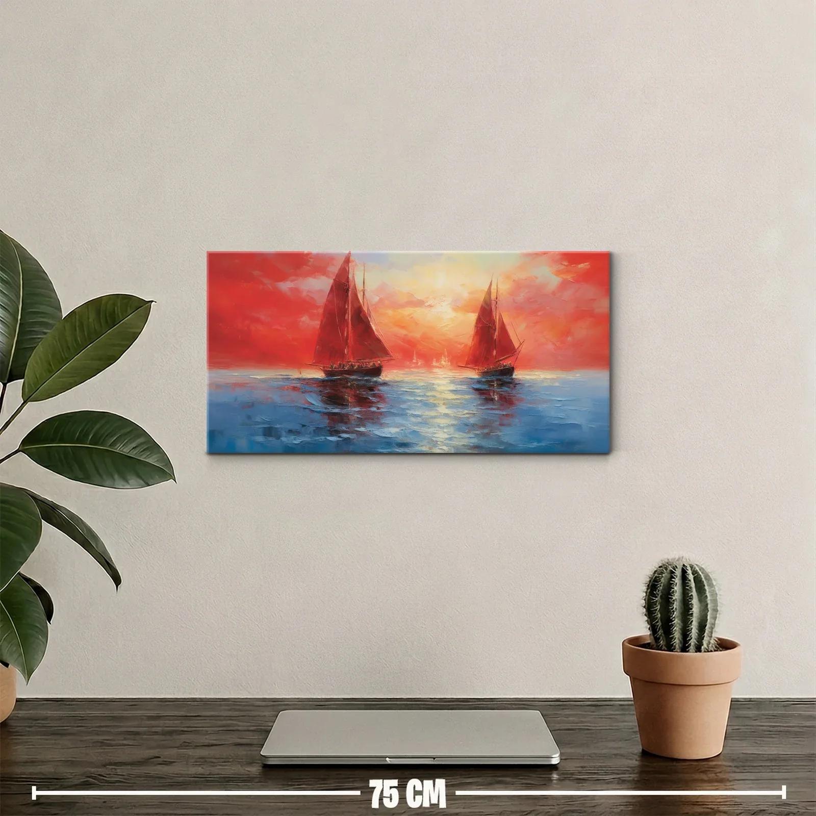 Cuadro veleros al atardecer con resplandor en el horizonte — miniatura 2
