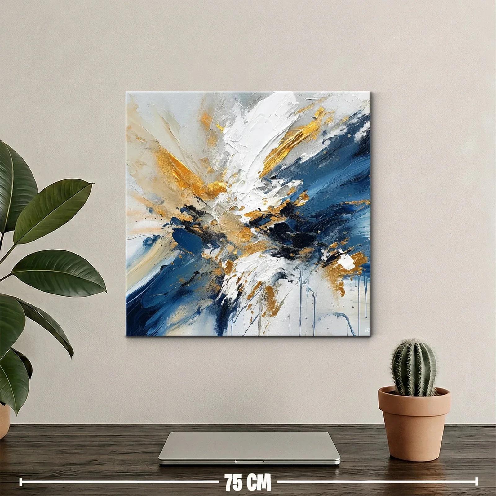 Cuadro artístico abstracto en tonos azul, dorado y blanco — miniatura 2