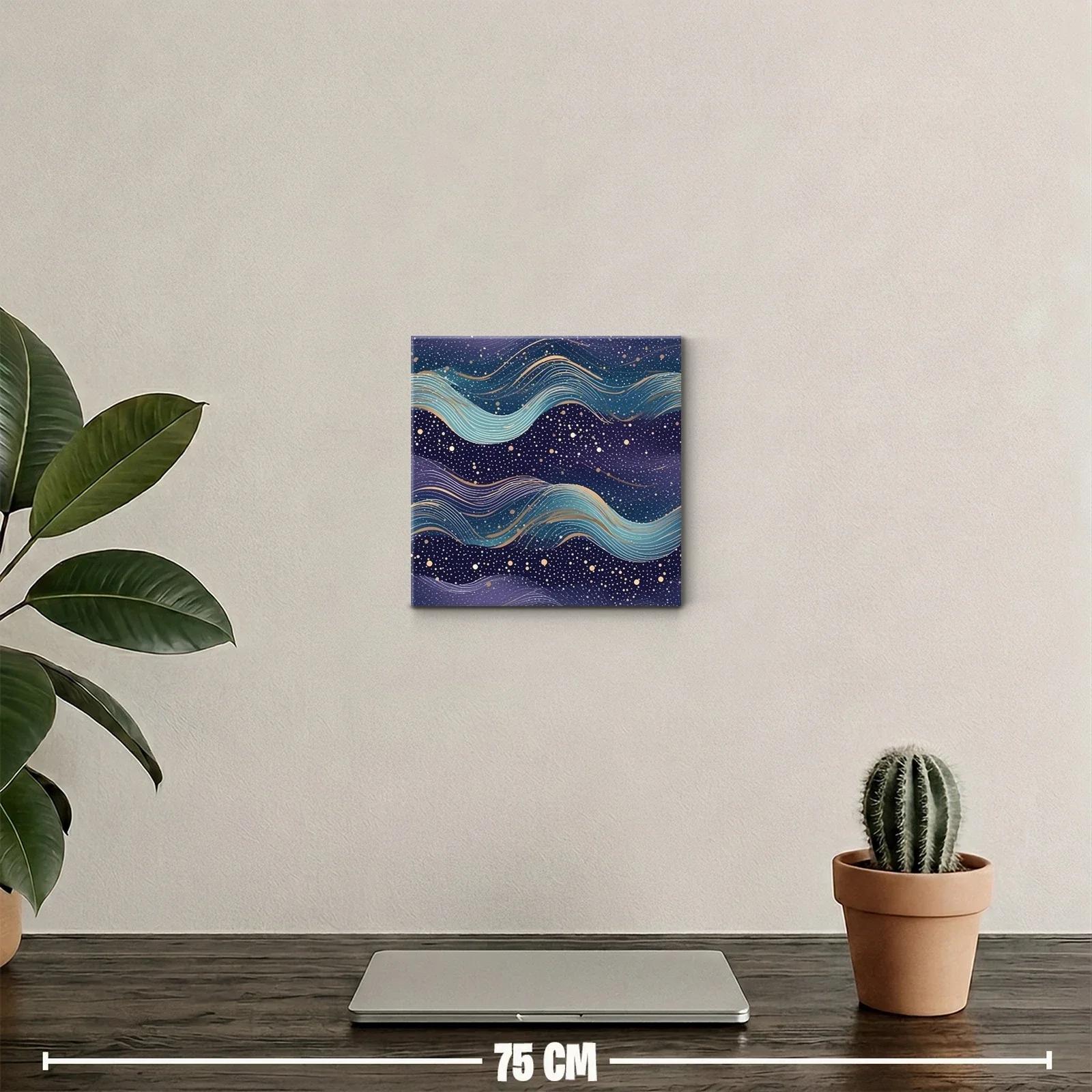 Cuadro decorativo con ondas fluidas y toques dorados — miniatura 2