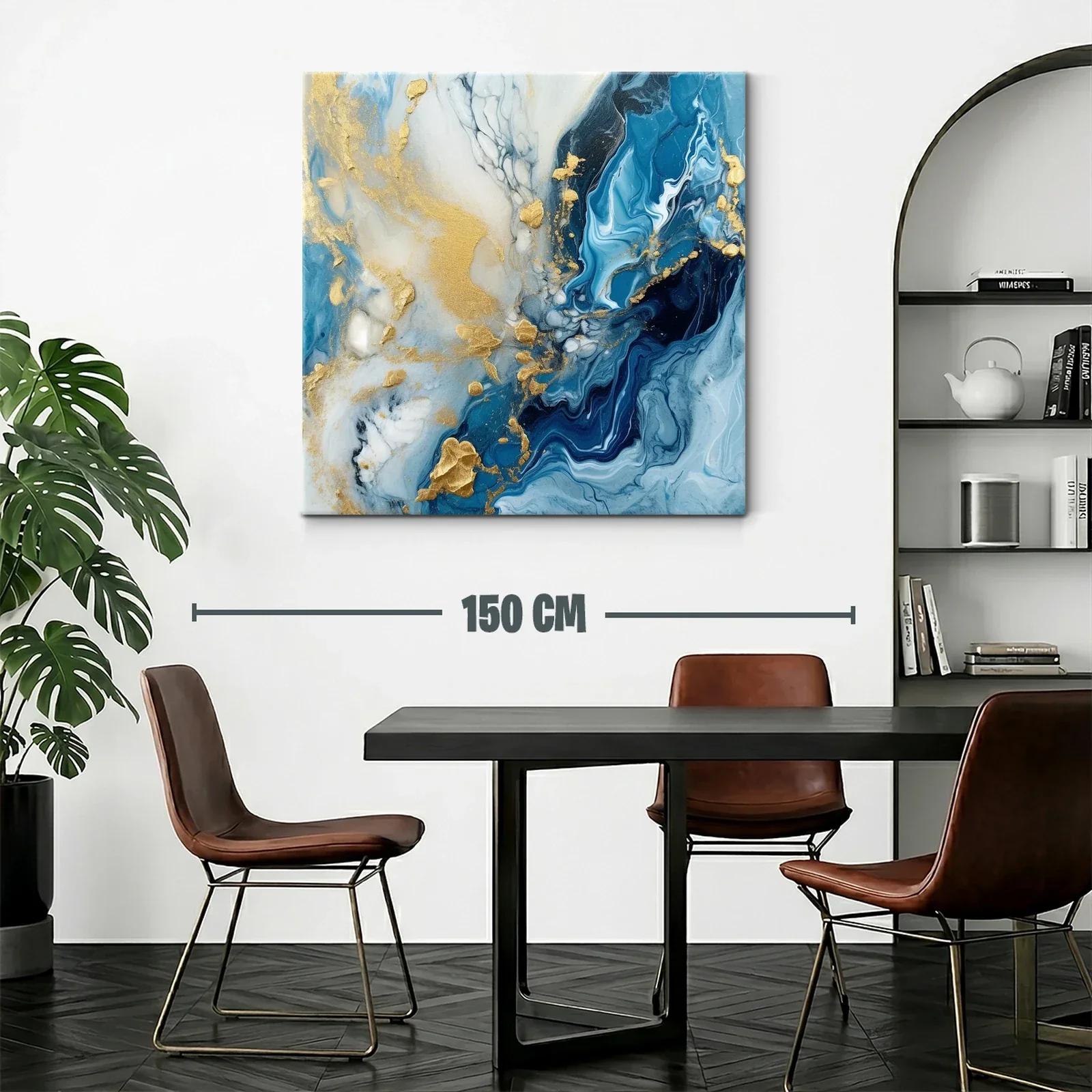 Cuadro abstracto con tonos azules y dorados elegantes — miniatura 2