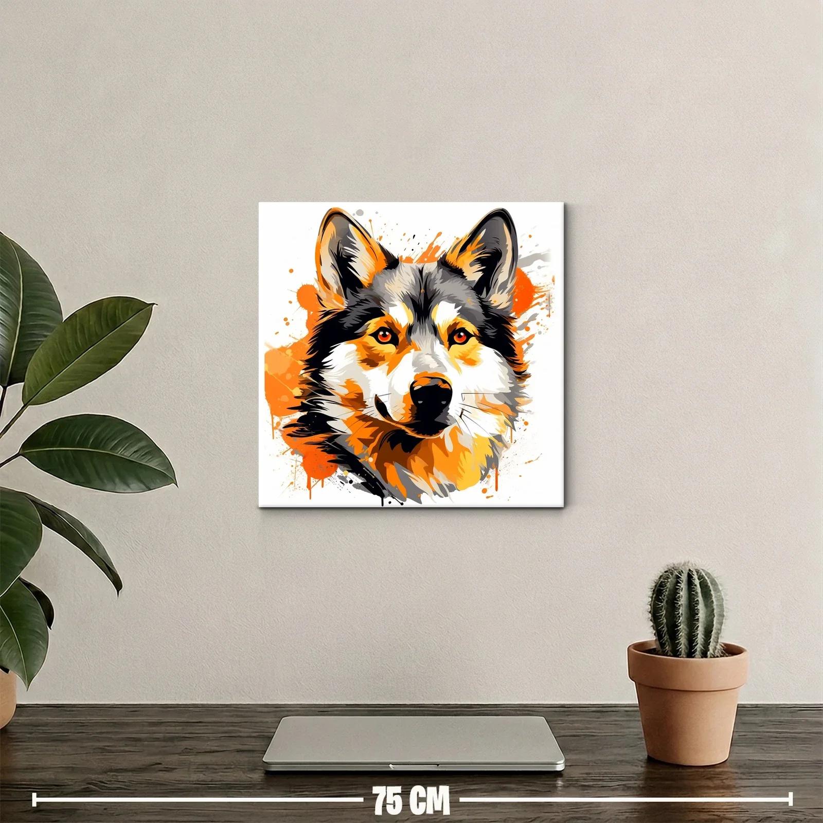 Retrato vibrante de perro husky en tonos naranjas y negros — miniatura 2