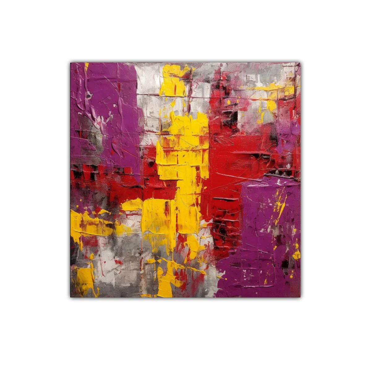 Cuadro abstracto en tonos vivos rojos amarillos y morados — miniatura 1