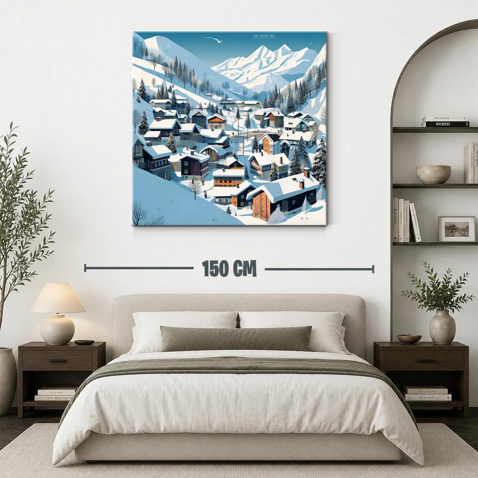 Paisaje Invernal de Pueblo Alpino entre Montañas Nevadas — miniatura 3
