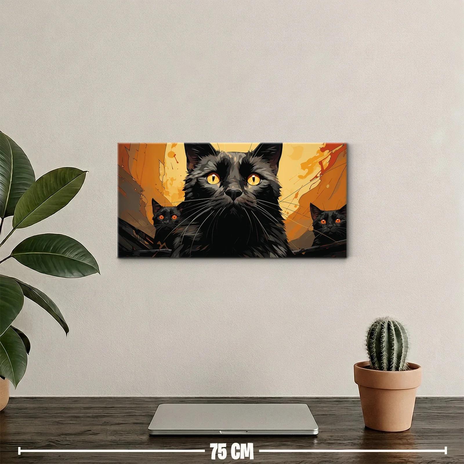 Cuadro gato negro de ojos amarillos sobre fondo cálido — miniatura 2