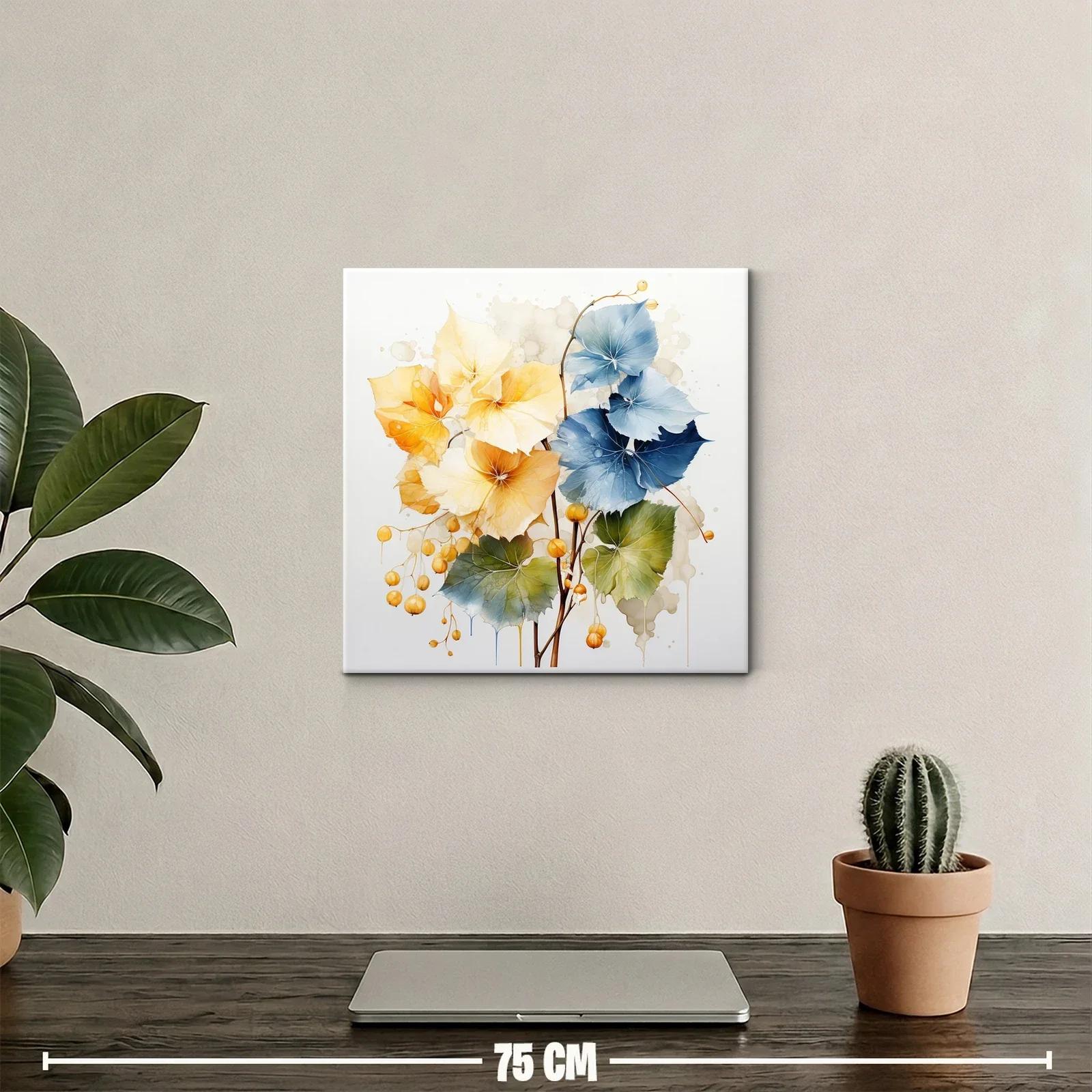 Arte floral con hojas en tonos cálidos y azul profundo — miniatura 2