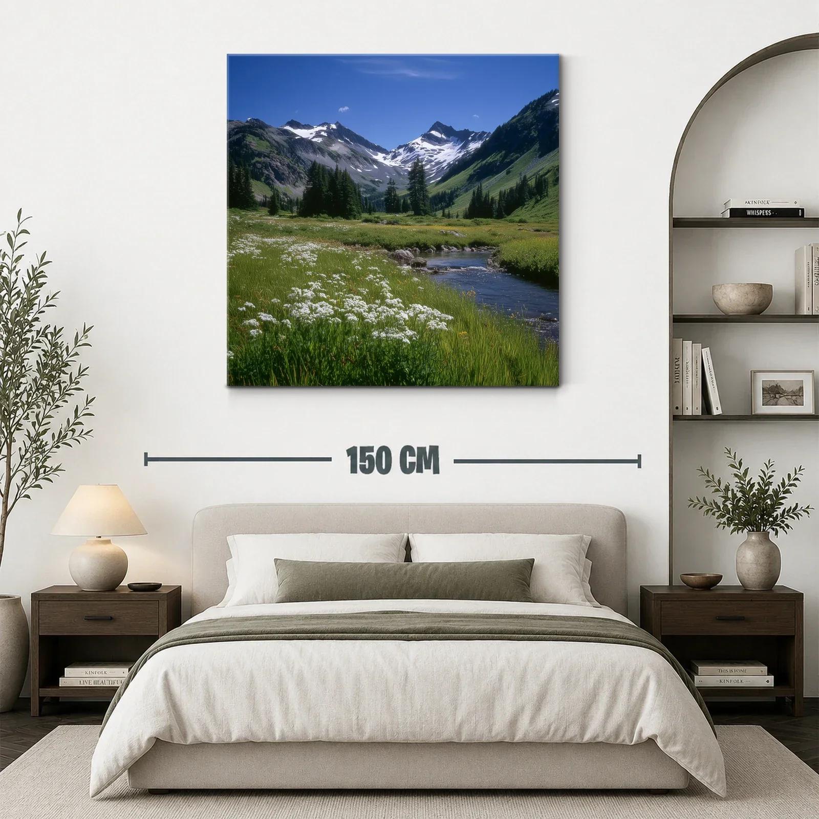 Paisaje natural con montañas nevadas y pradera verde — miniatura 3