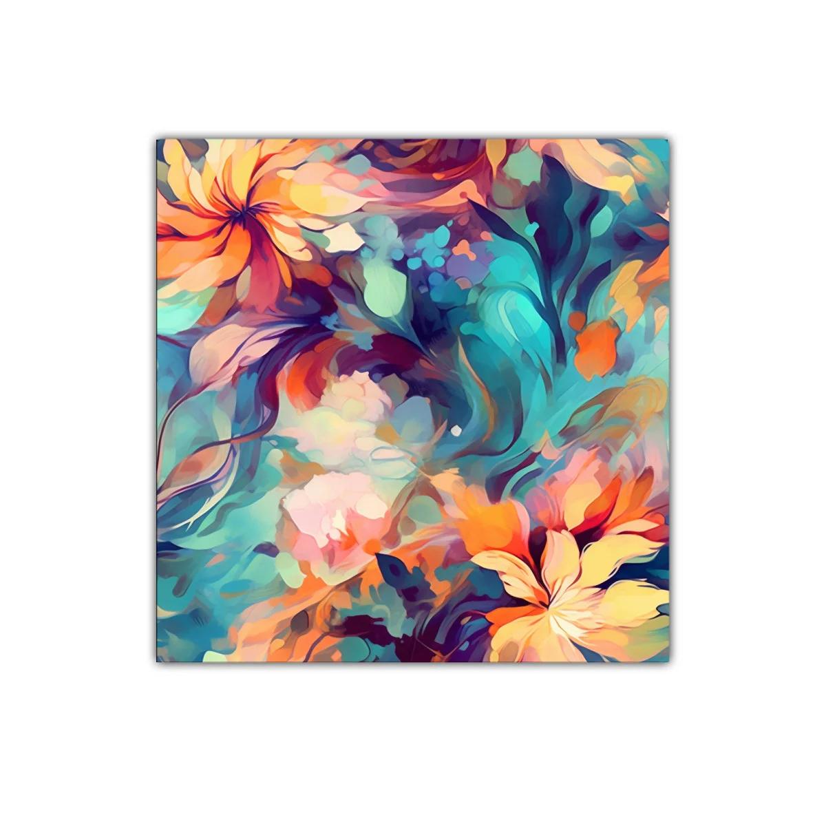 Cuadro decorativo con flores en vibrantes tonos cálidos y fríos — imagen principal