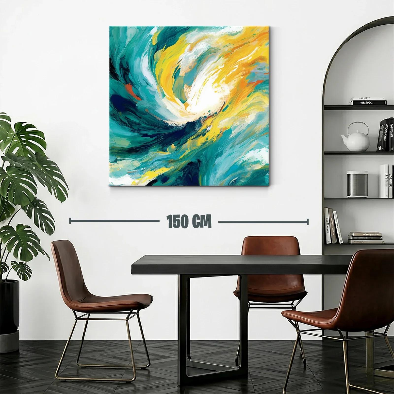 Cuadro abstracto con vibrantes tonos turquesa y amarillo — miniatura 2