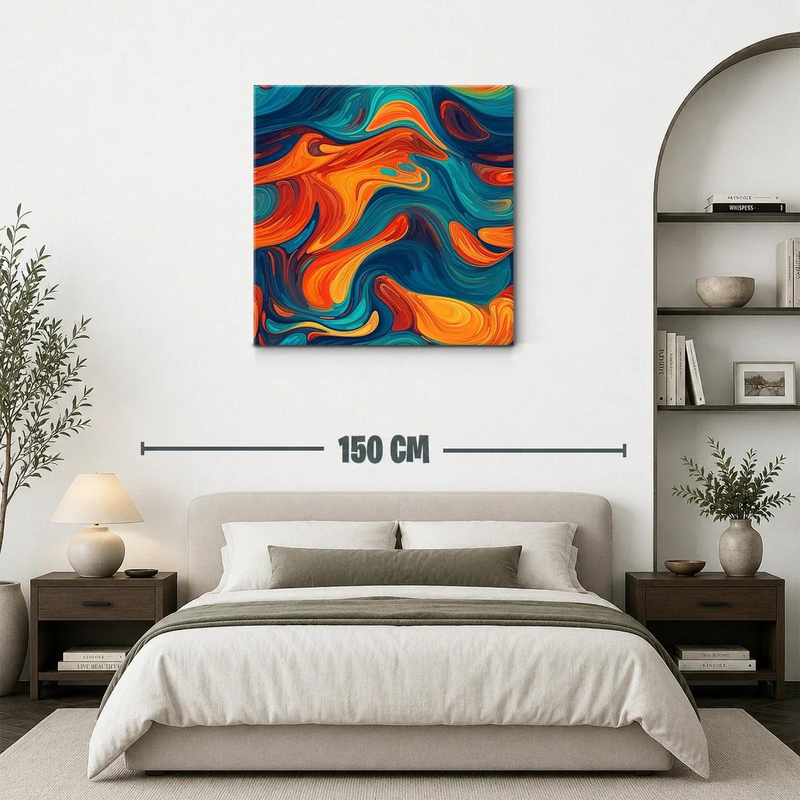 Cuadro abstracto con tonos vibrantes y formas fluidas — miniatura 3